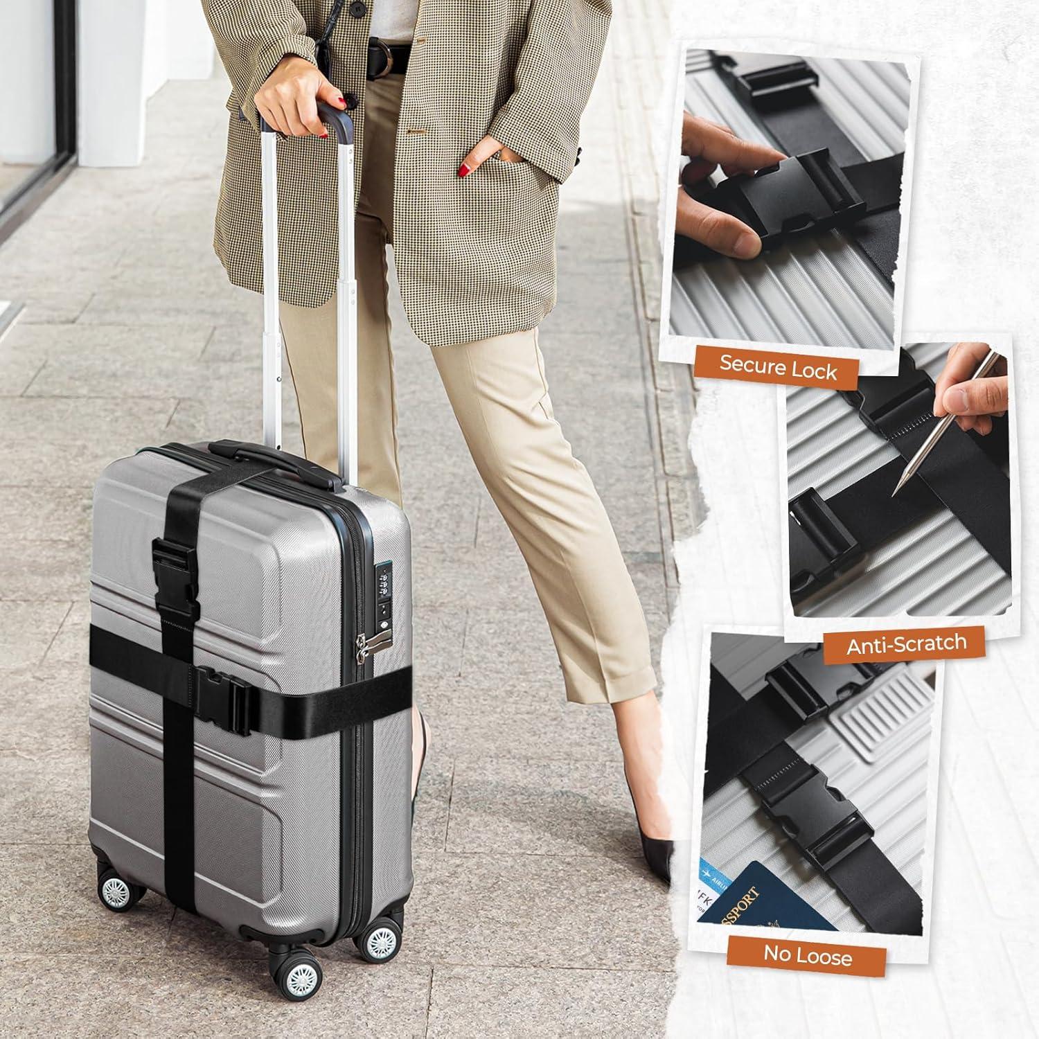 image:imageVULKIT 2 Pack Adjustable Luggage Straps Heavy Duty Belts for Secure Luggage amp Easy Identification Travel Accessories Blue MarbleBlack