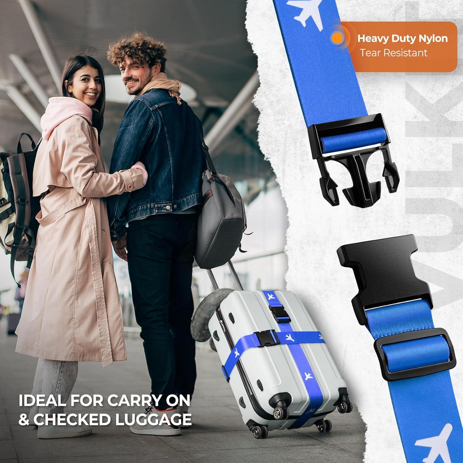 image:imageVULKIT 2 Pack Adjustable Luggage Straps Heavy Duty Belts for Secure Luggage amp Easy Identification Travel Accessories Blue MarbleBlue
