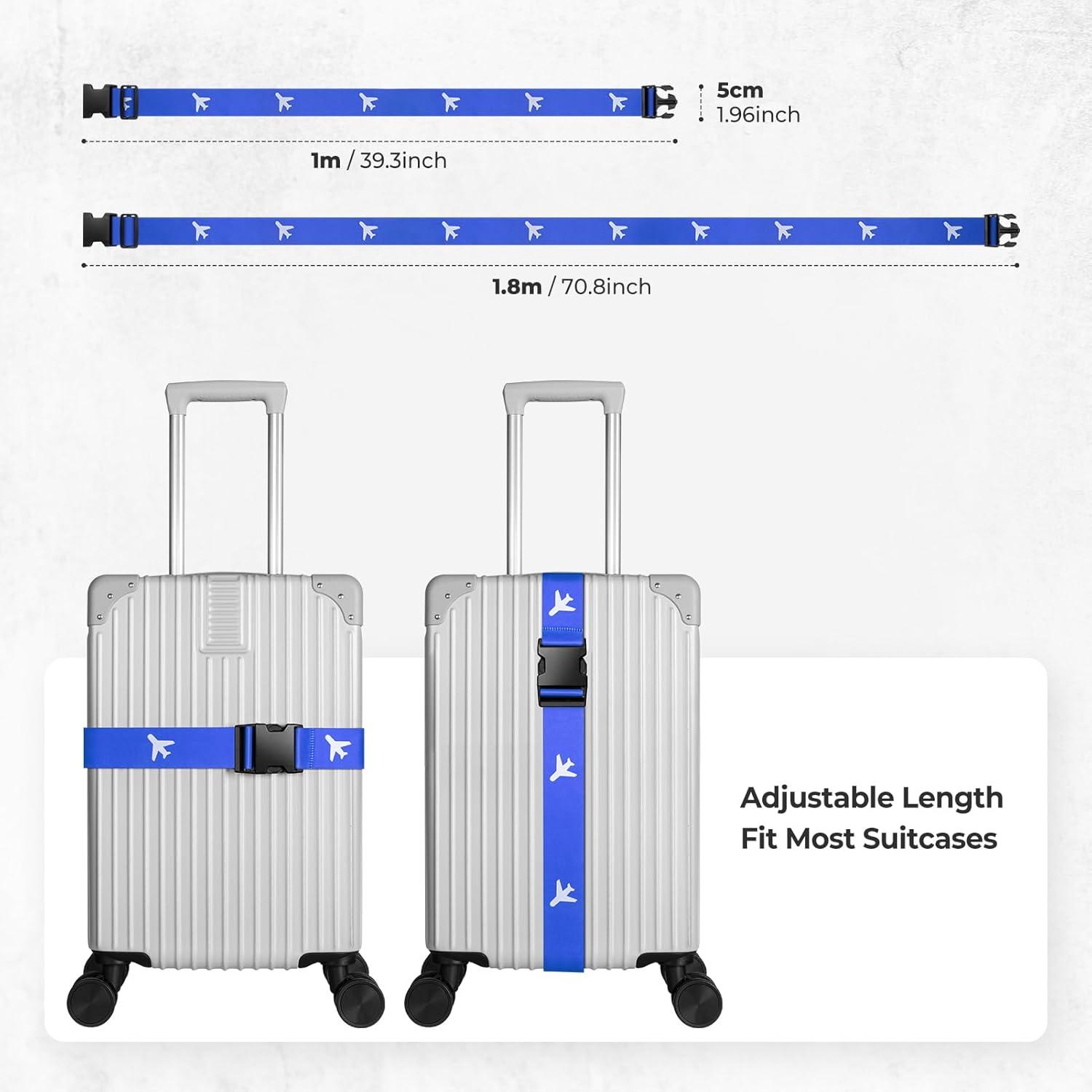 image:imageVULKIT 2 Pack Adjustable Luggage Straps Heavy Duty Belts for Secure Luggage amp Easy Identification Travel Accessories Blue MarbleBlue