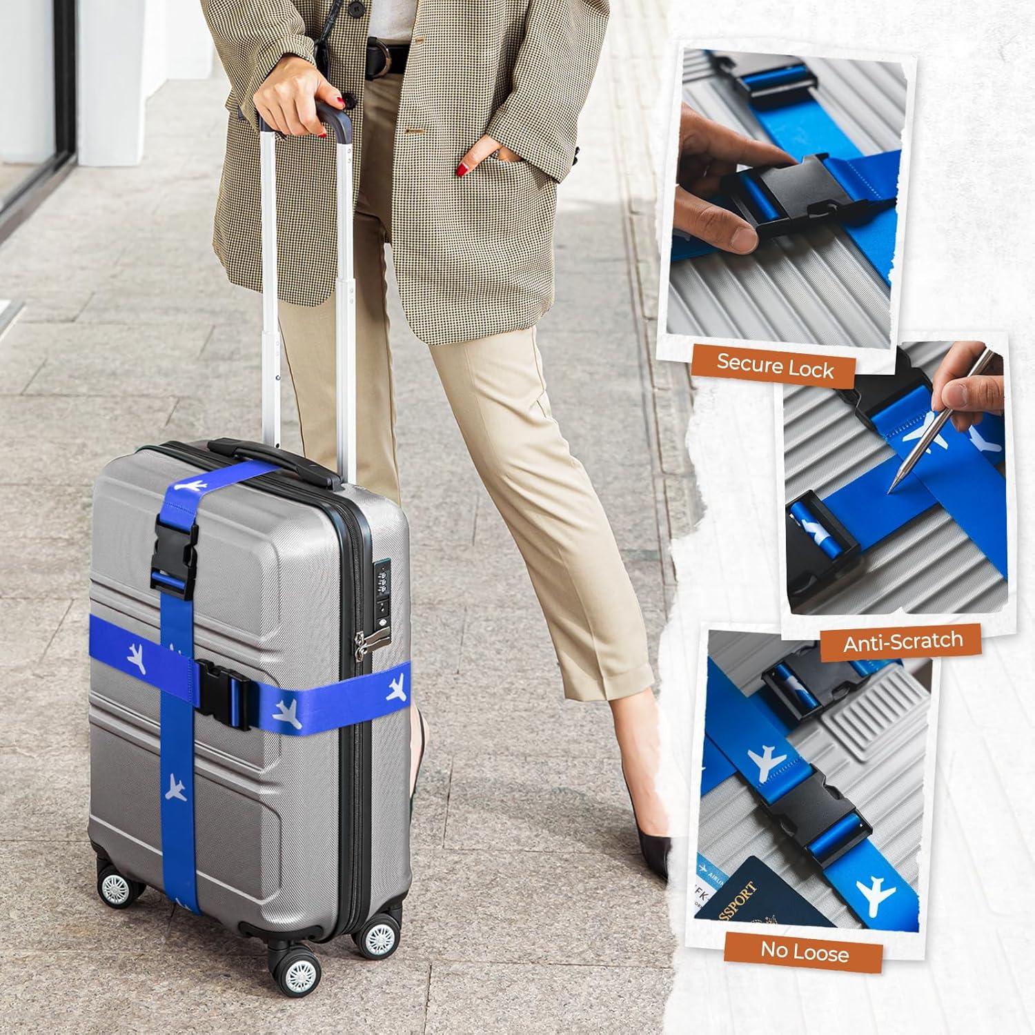 image:imageVULKIT 2 Pack Adjustable Luggage Straps Heavy Duty Belts for Secure Luggage amp Easy Identification Travel Accessories Blue MarbleBlue