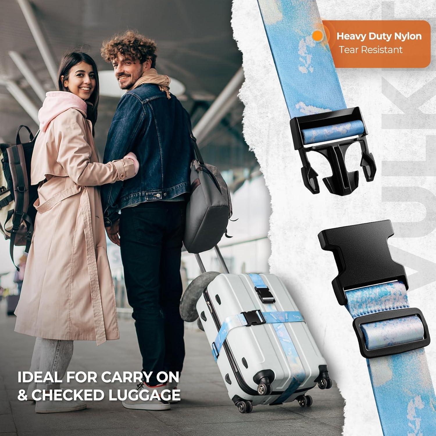 image:imageVULKIT 2 Pack Adjustable Luggage Straps Heavy Duty Belts for Secure Luggage amp Easy Identification Travel Accessories Blue MarbleBlue Marble