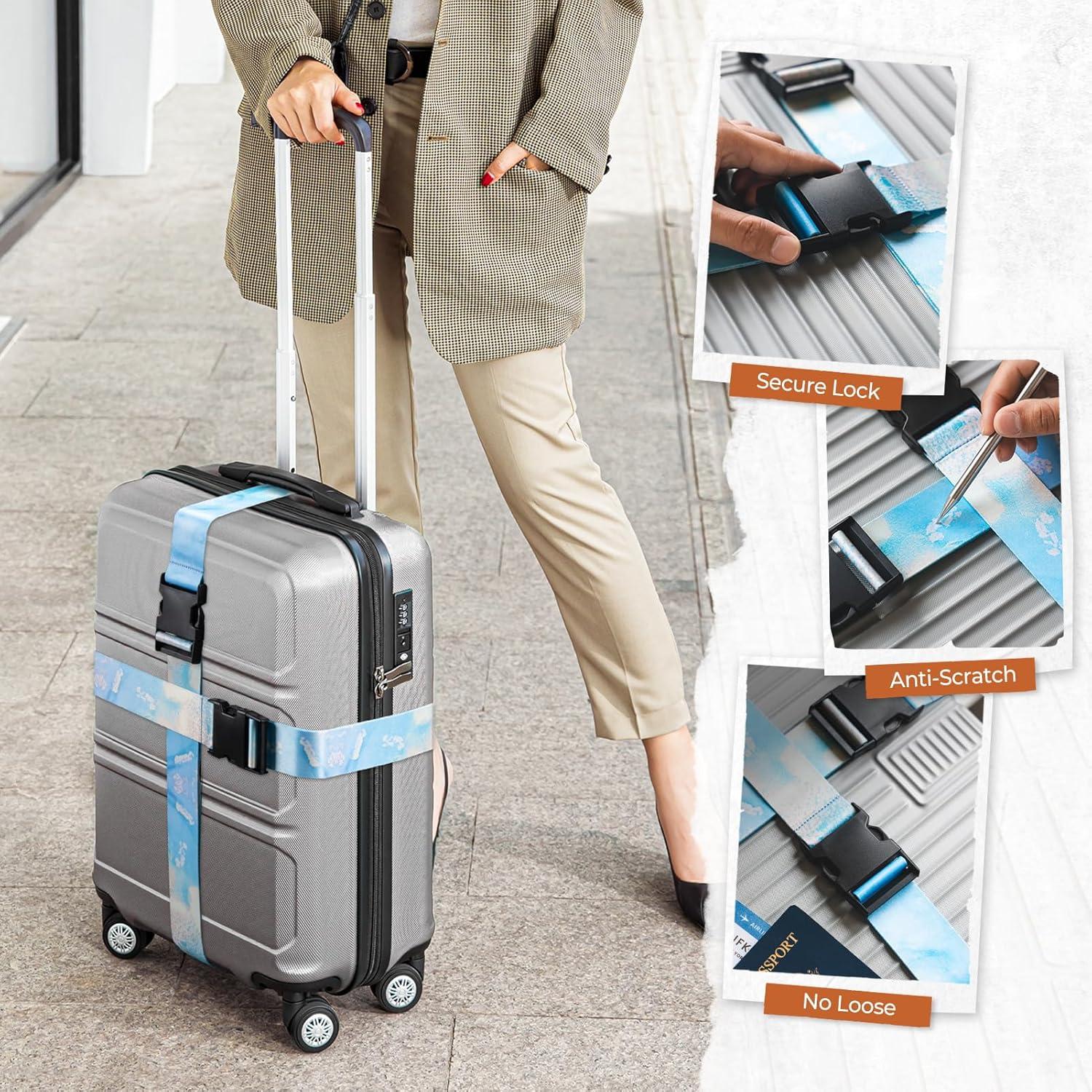 image:imageVULKIT 2 Pack Adjustable Luggage Straps Heavy Duty Belts for Secure Luggage amp Easy Identification Travel Accessories Blue MarbleBlue Marble