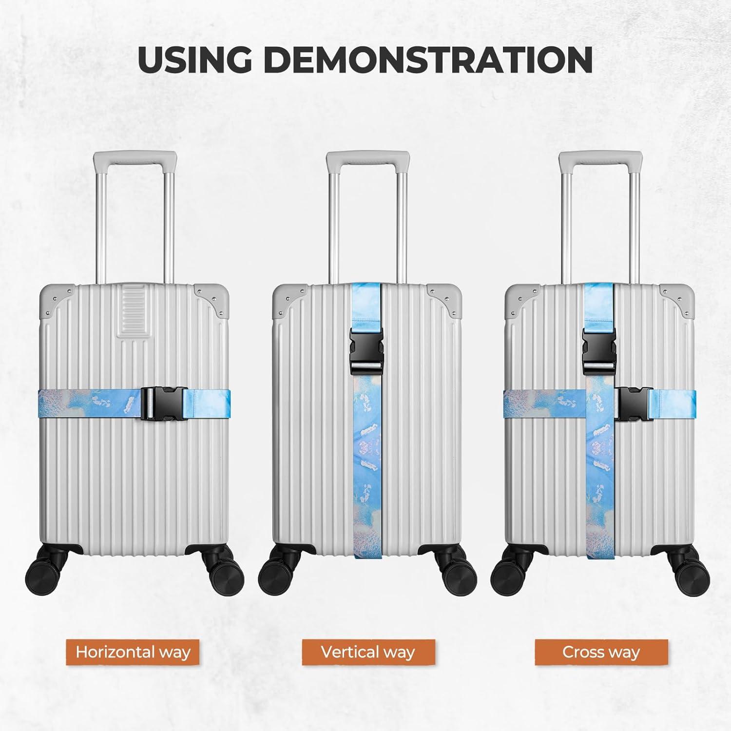 image:imageVULKIT 2 Pack Adjustable Luggage Straps Heavy Duty Belts for Secure Luggage amp Easy Identification Travel Accessories Blue MarbleBlue Marble