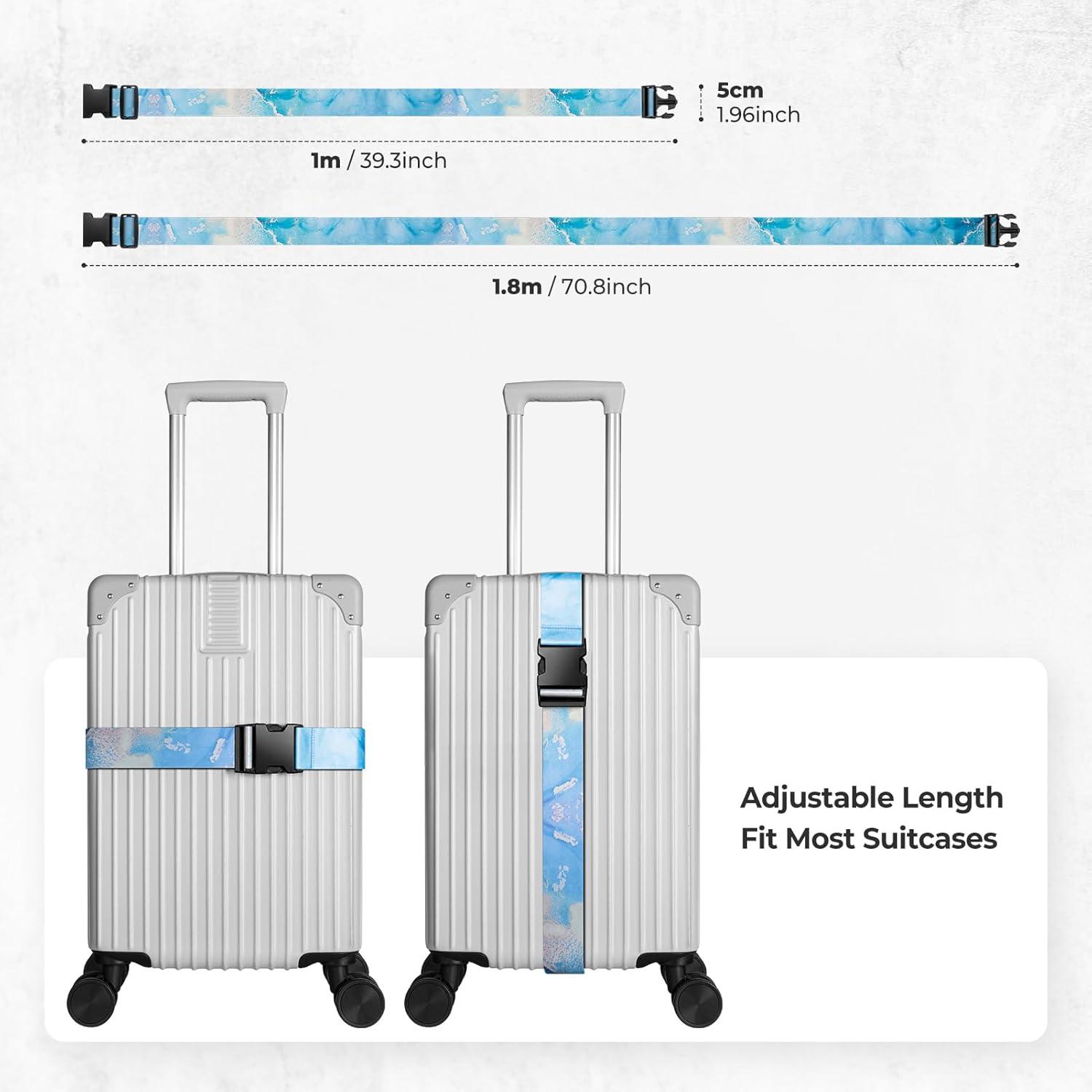 image:imageVULKIT 2 Pack Adjustable Luggage Straps Heavy Duty Belts for Secure Luggage amp Easy Identification Travel Accessories Blue MarbleBlue Marble