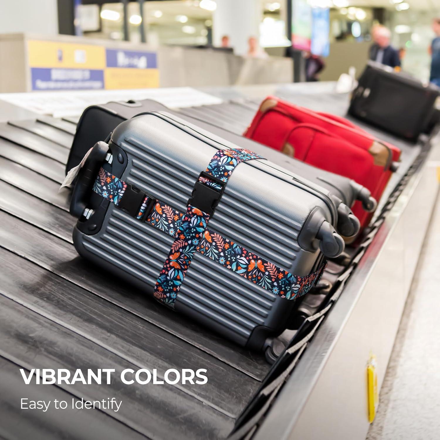 image:imageVULKIT 2 Pack Adjustable Luggage Straps Heavy Duty Belts for Secure Luggage amp Easy Identification Travel Accessories Blue MarbleButterfly
