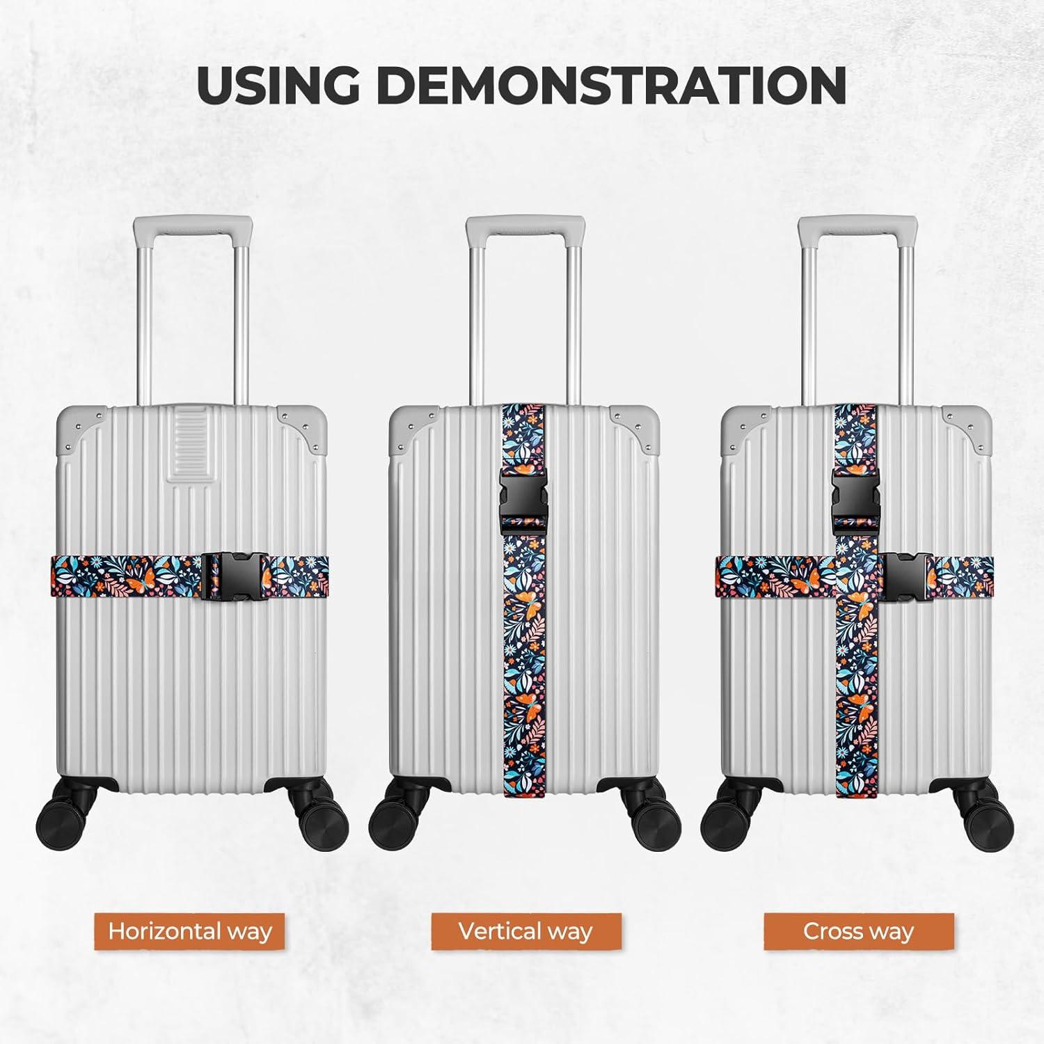image:imageVULKIT 2 Pack Adjustable Luggage Straps Heavy Duty Belts for Secure Luggage amp Easy Identification Travel Accessories Blue MarbleButterfly