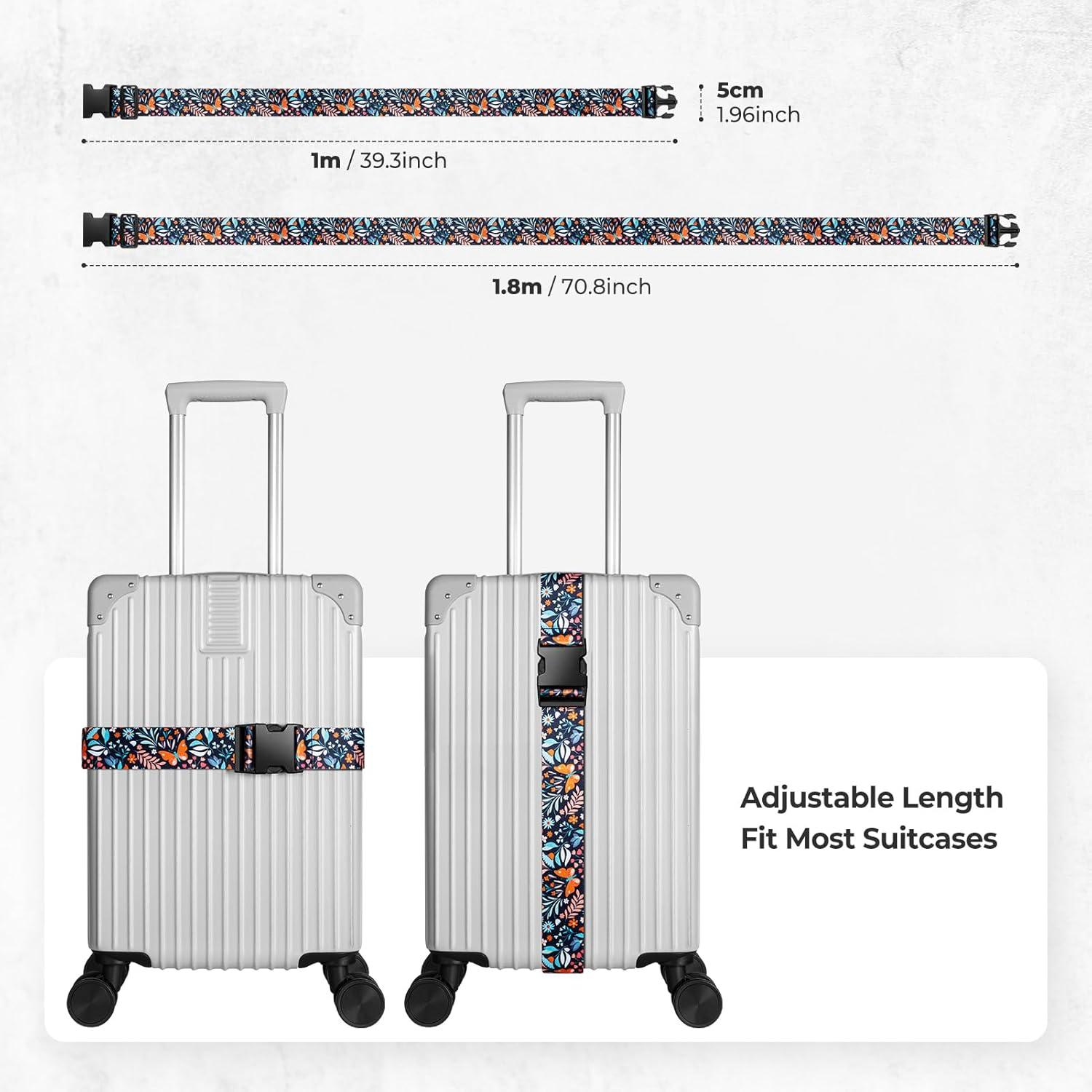 image:imageVULKIT 2 Pack Adjustable Luggage Straps Heavy Duty Belts for Secure Luggage amp Easy Identification Travel Accessories Blue MarbleButterfly