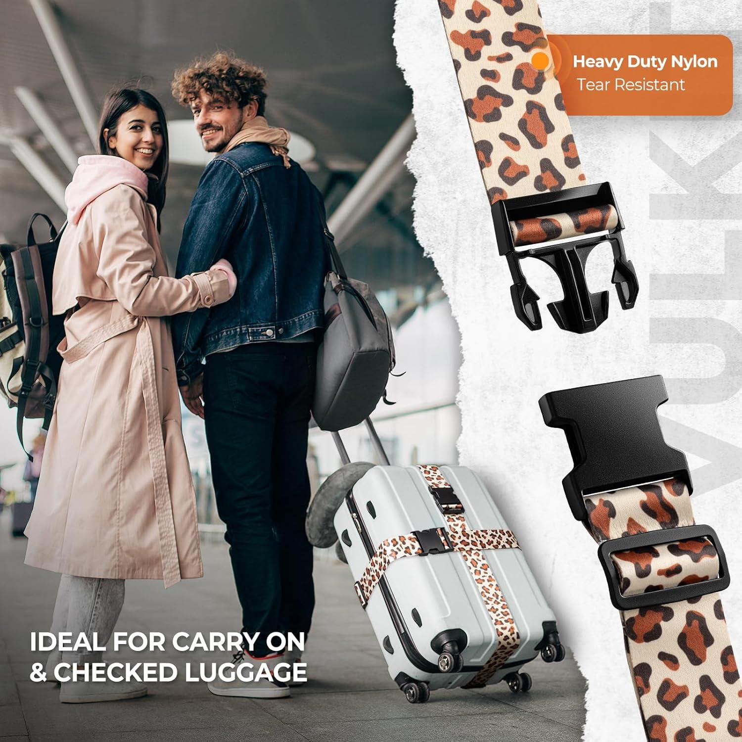 image:imageVULKIT 2 Pack Adjustable Luggage Straps Heavy Duty Belts for Secure Luggage amp Easy Identification Travel Accessories Blue MarbleLeopard