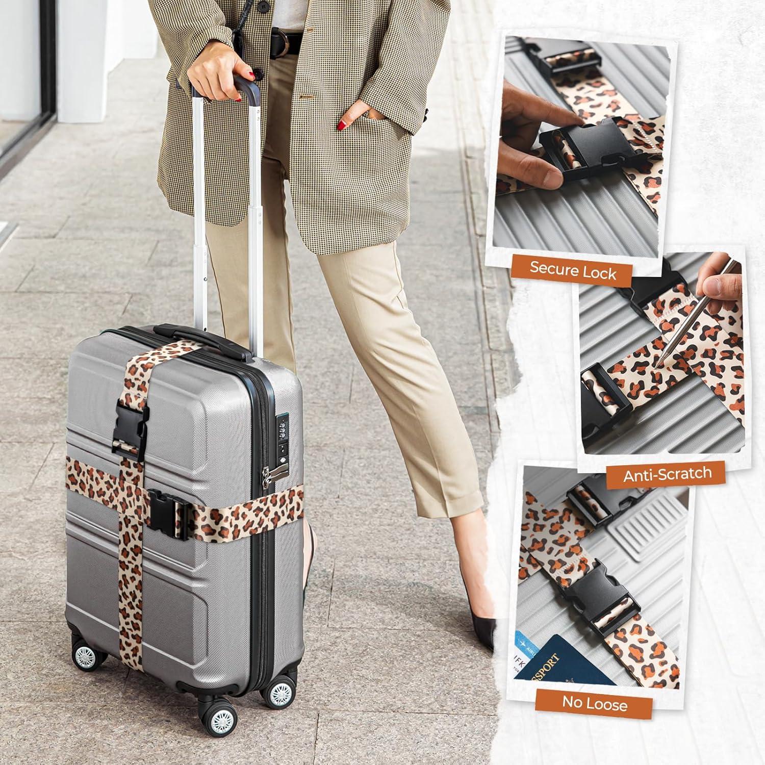 image:imageVULKIT 2 Pack Adjustable Luggage Straps Heavy Duty Belts for Secure Luggage amp Easy Identification Travel Accessories Blue MarbleLeopard