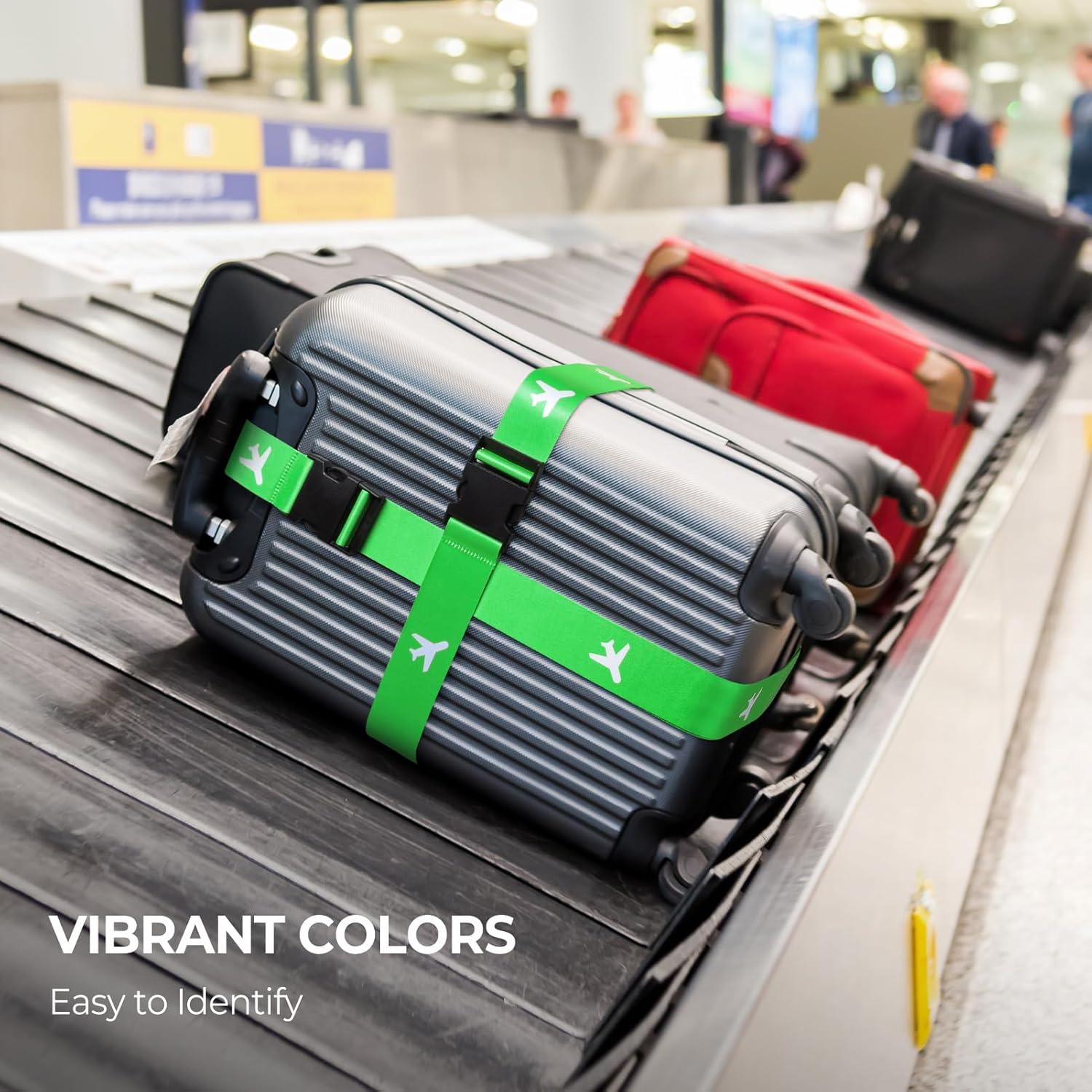 image:imageVULKIT 2 Pack Adjustable Luggage Straps Heavy Duty Belts for Secure Luggage amp Easy Identification Travel Accessories Blue MarbleNeon Green