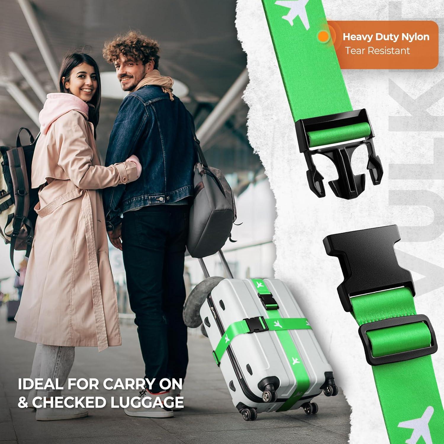 image:imageVULKIT 2 Pack Adjustable Luggage Straps Heavy Duty Belts for Secure Luggage amp Easy Identification Travel Accessories Blue MarbleNeon Green