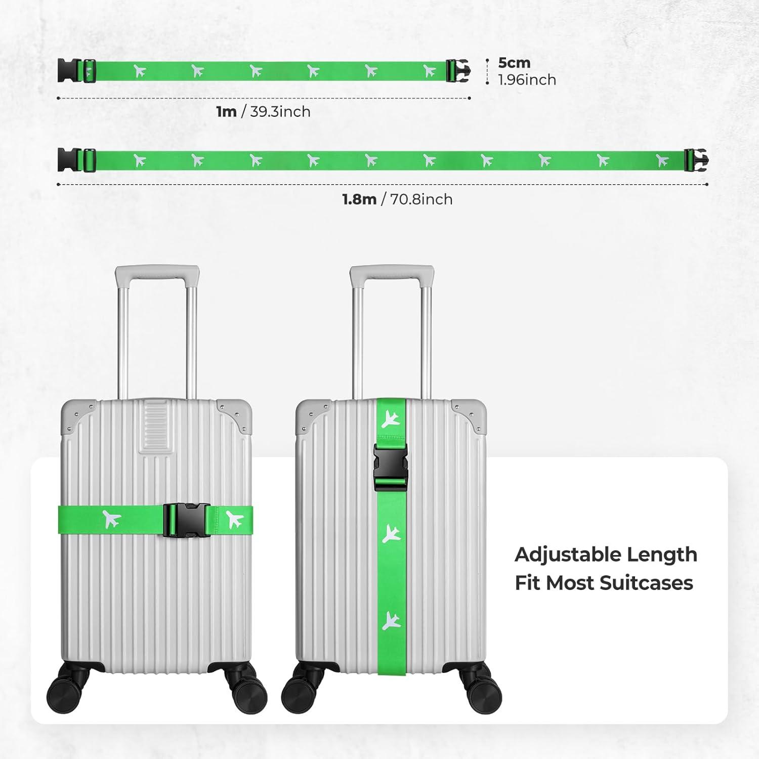 image:imageVULKIT 2 Pack Adjustable Luggage Straps Heavy Duty Belts for Secure Luggage amp Easy Identification Travel Accessories Blue MarbleNeon Green