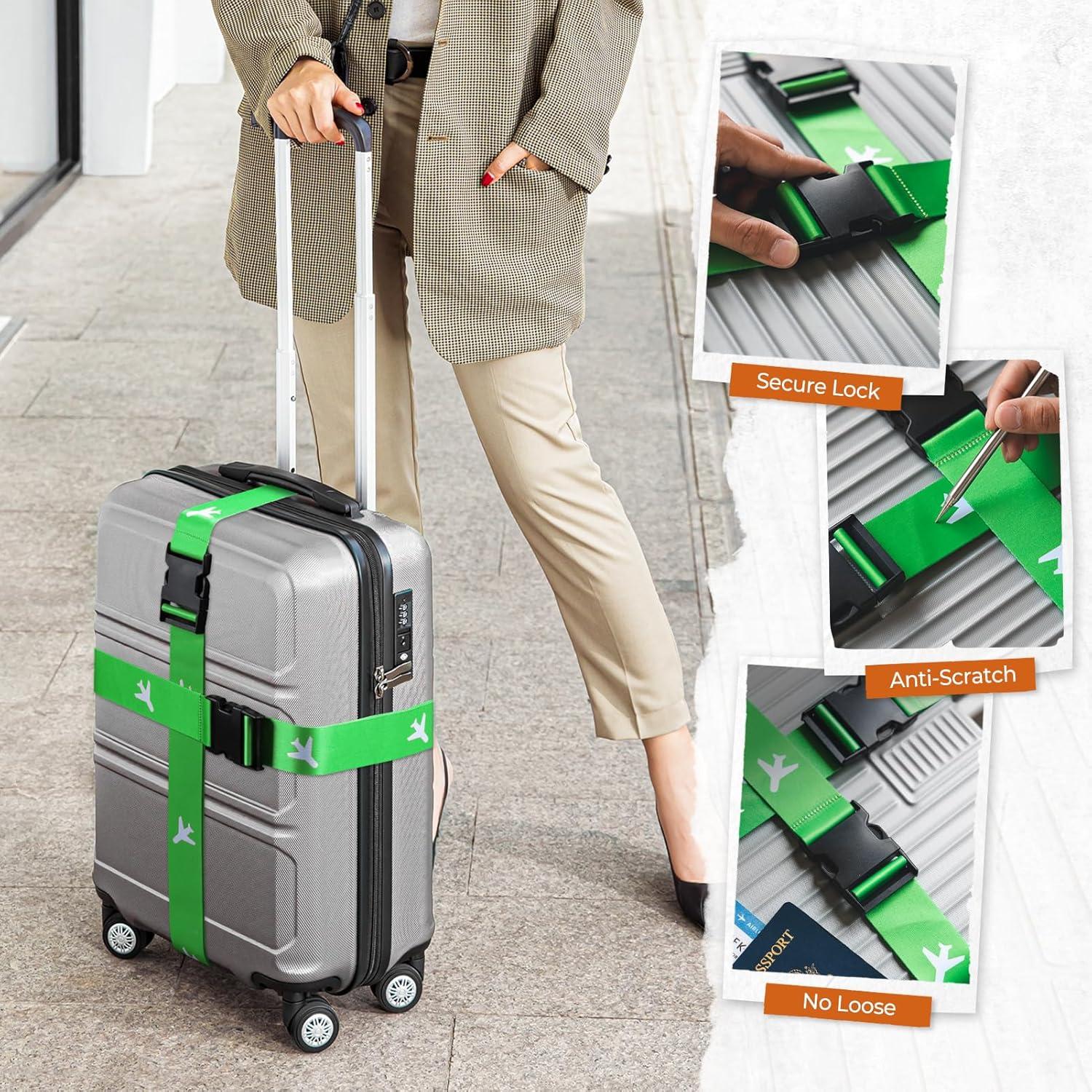 image:imageVULKIT 2 Pack Adjustable Luggage Straps Heavy Duty Belts for Secure Luggage amp Easy Identification Travel Accessories Blue MarbleNeon Green