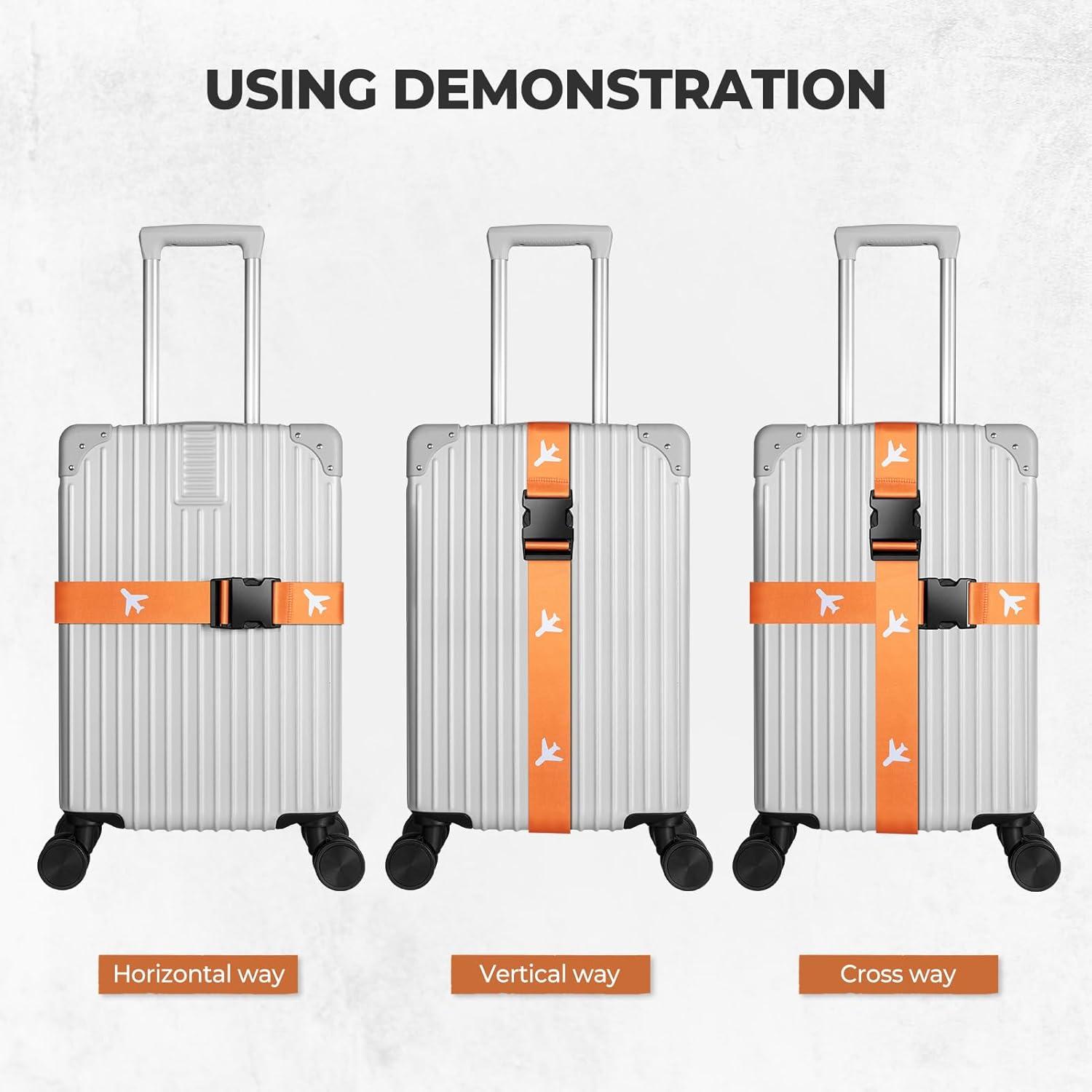 image:imageVULKIT 2 Pack Adjustable Luggage Straps Heavy Duty Belts for Secure Luggage amp Easy Identification Travel Accessories Blue MarbleOrange