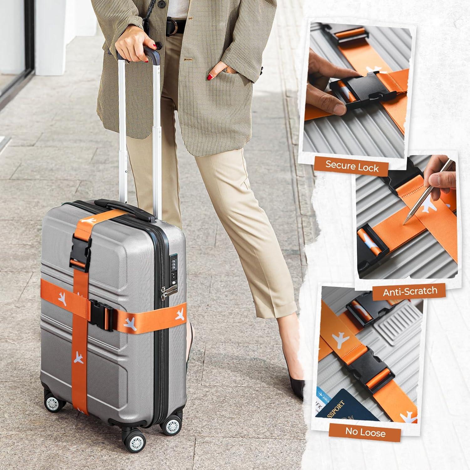 image:imageVULKIT 2 Pack Adjustable Luggage Straps Heavy Duty Belts for Secure Luggage amp Easy Identification Travel Accessories Blue MarbleOrange