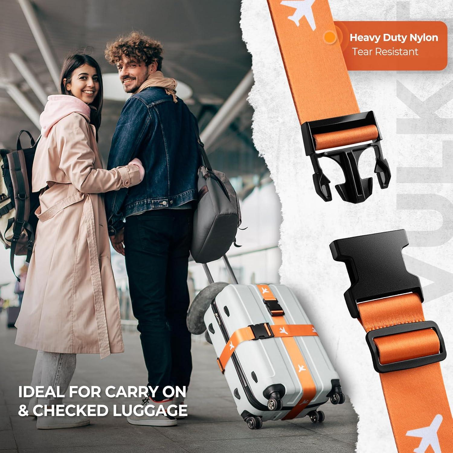 image:imageVULKIT 2 Pack Adjustable Luggage Straps Heavy Duty Belts for Secure Luggage amp Easy Identification Travel Accessories Blue MarbleOrange