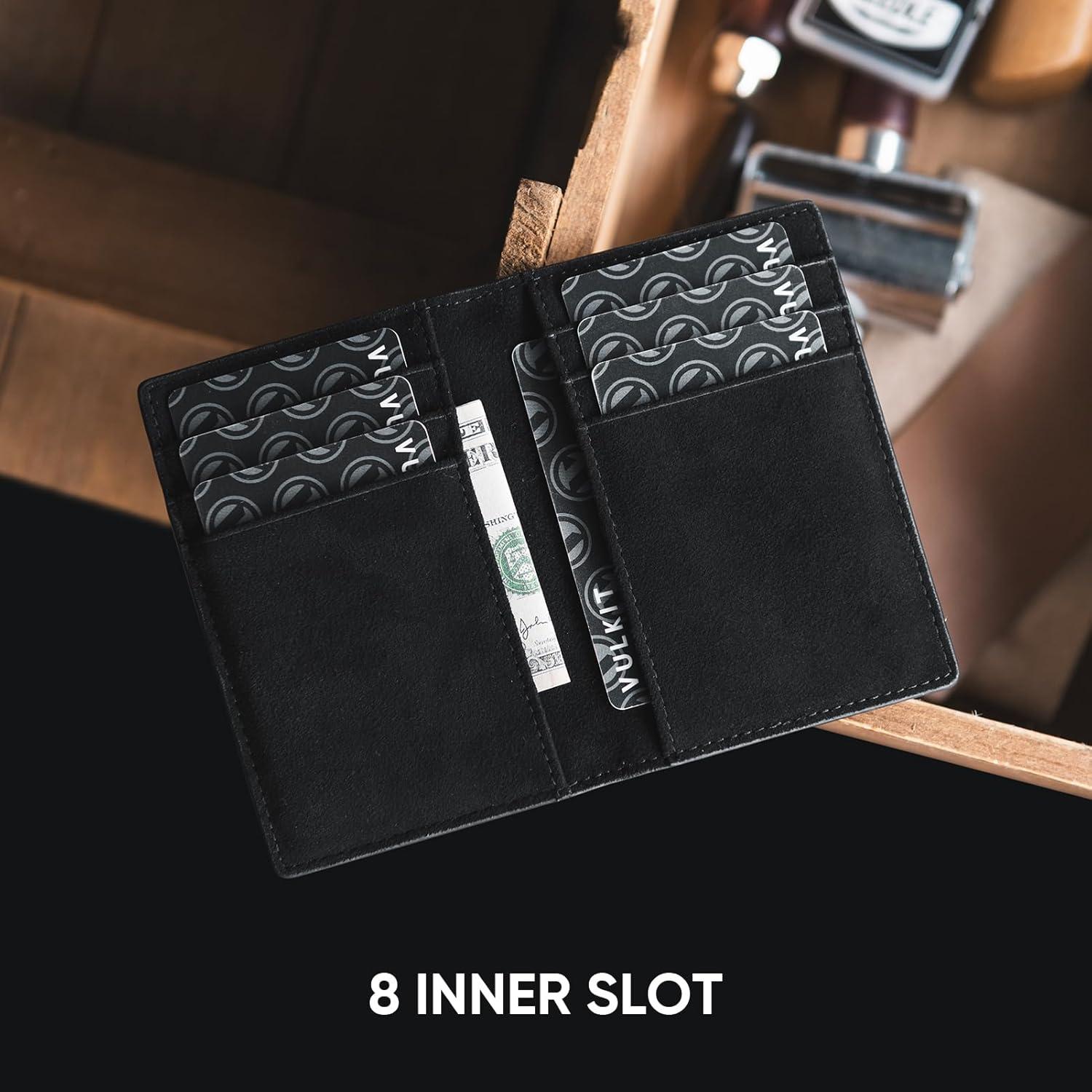 image:imageVULKIT Bifold Front Pocket Slim Wallet RFID Blocking Minimalist Thin Genuine Leather Credit Card Holder Wallet for Men and Women Litchi BlueAlcantara Black