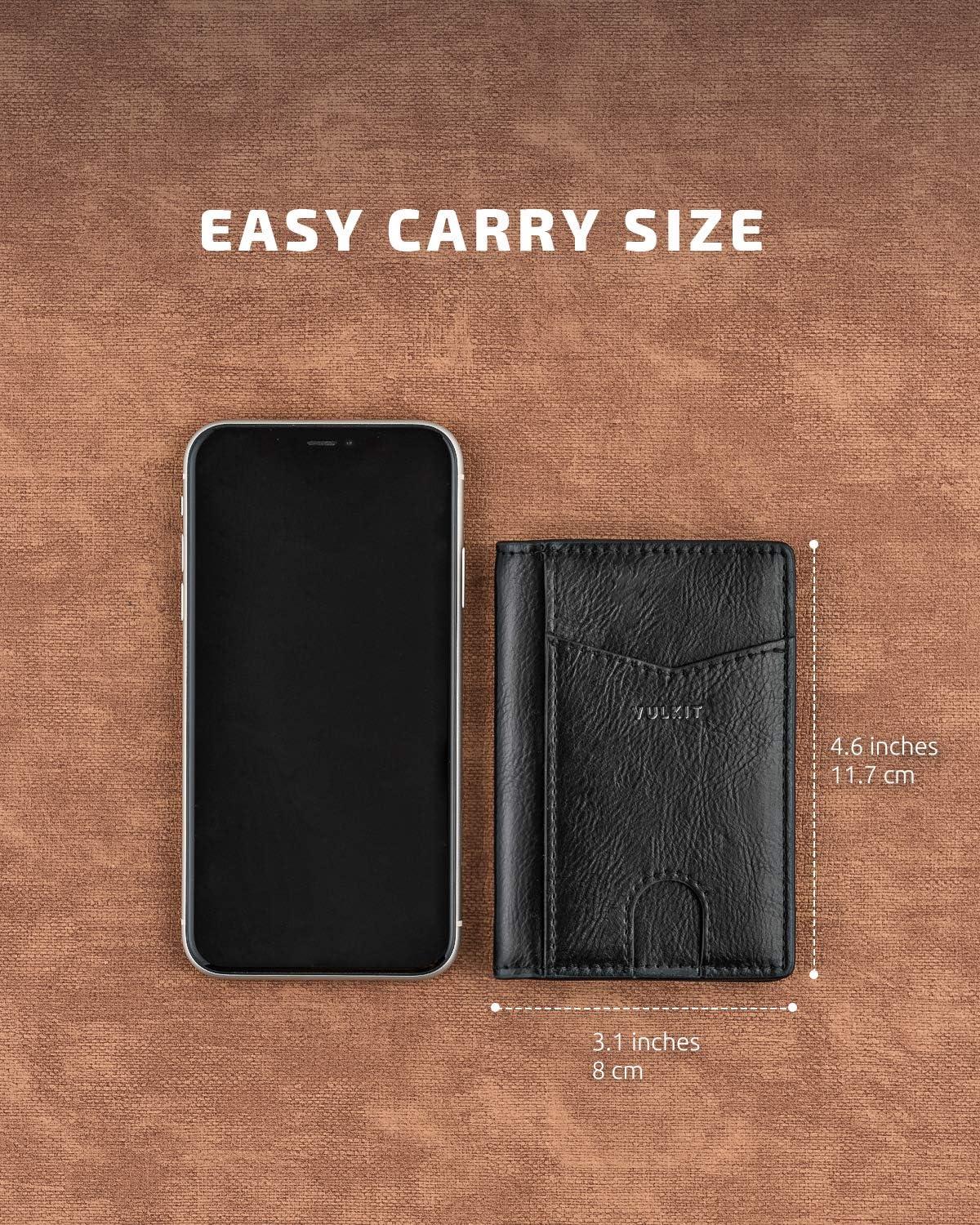 image:imageVULKIT Bifold Front Pocket Slim Wallet RFID Blocking Minimalist Thin Genuine Leather Credit Card Holder Wallet for Men and Women Litchi BlueBlack