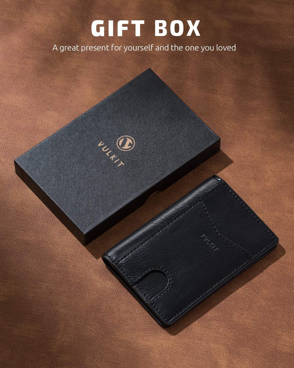 image:imageVULKIT Bifold Front Pocket Slim Wallet RFID Blocking Minimalist Thin Genuine Leather Credit Card Holder Wallet for Men and Women Litchi BlueBlack