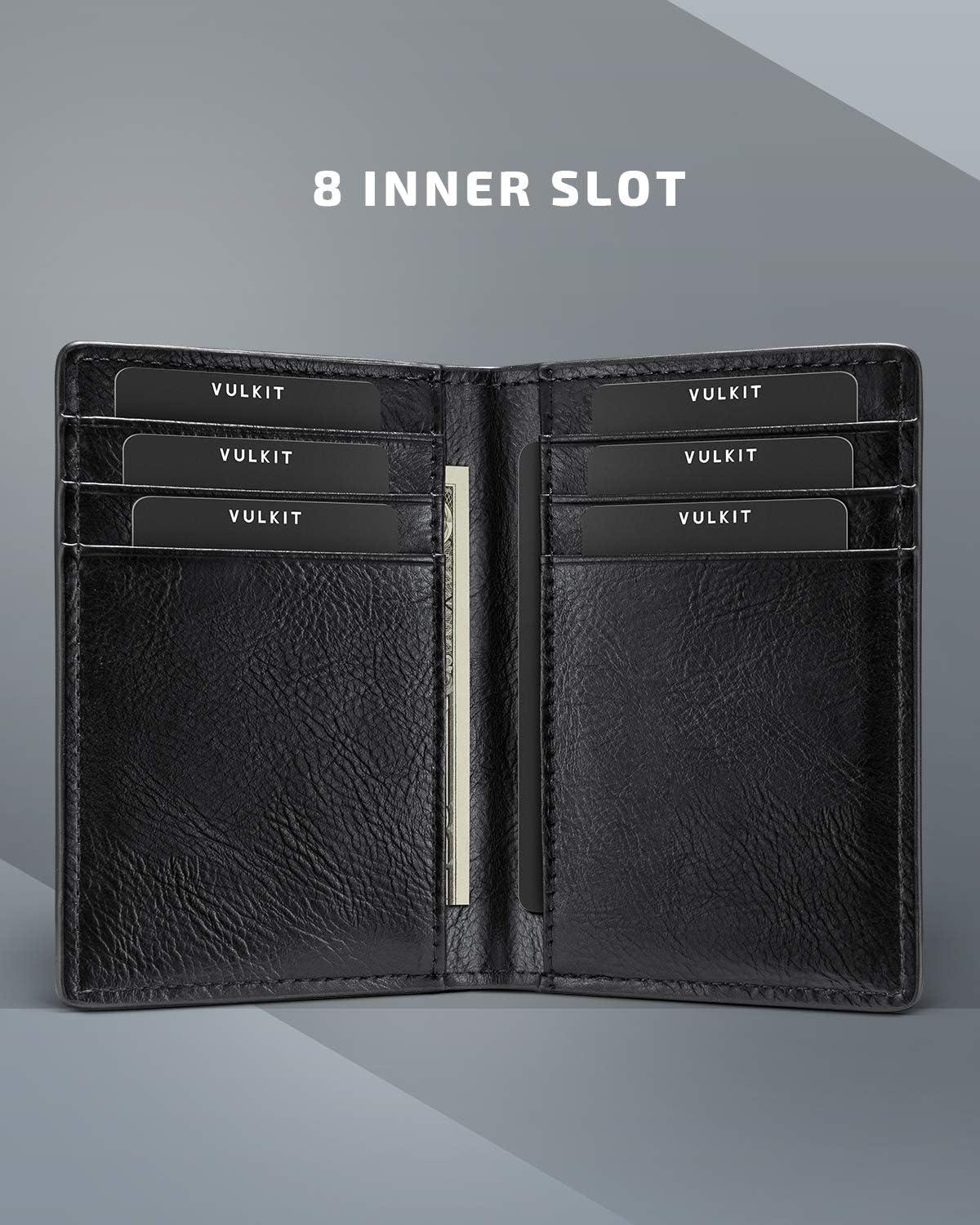 image:imageVULKIT Bifold Front Pocket Slim Wallet RFID Blocking Minimalist Thin Genuine Leather Credit Card Holder Wallet for Men and Women Litchi BlueBlack