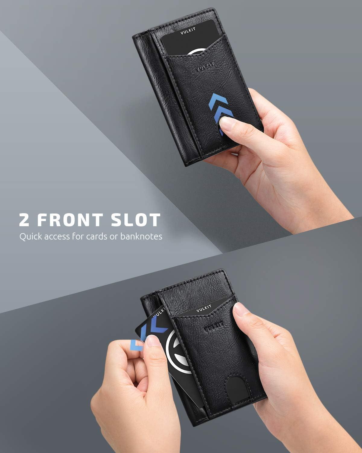 image:imageVULKIT Bifold Front Pocket Slim Wallet RFID Blocking Minimalist Thin Genuine Leather Credit Card Holder Wallet for Men and Women Litchi BlueBlack