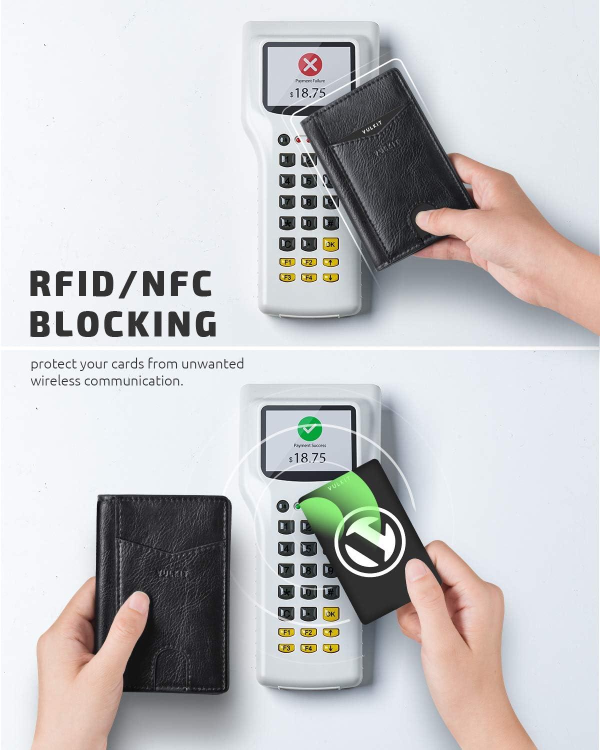 image:imageVULKIT Bifold Front Pocket Slim Wallet RFID Blocking Minimalist Thin Genuine Leather Credit Card Holder Wallet for Men and Women Litchi BlueBlack