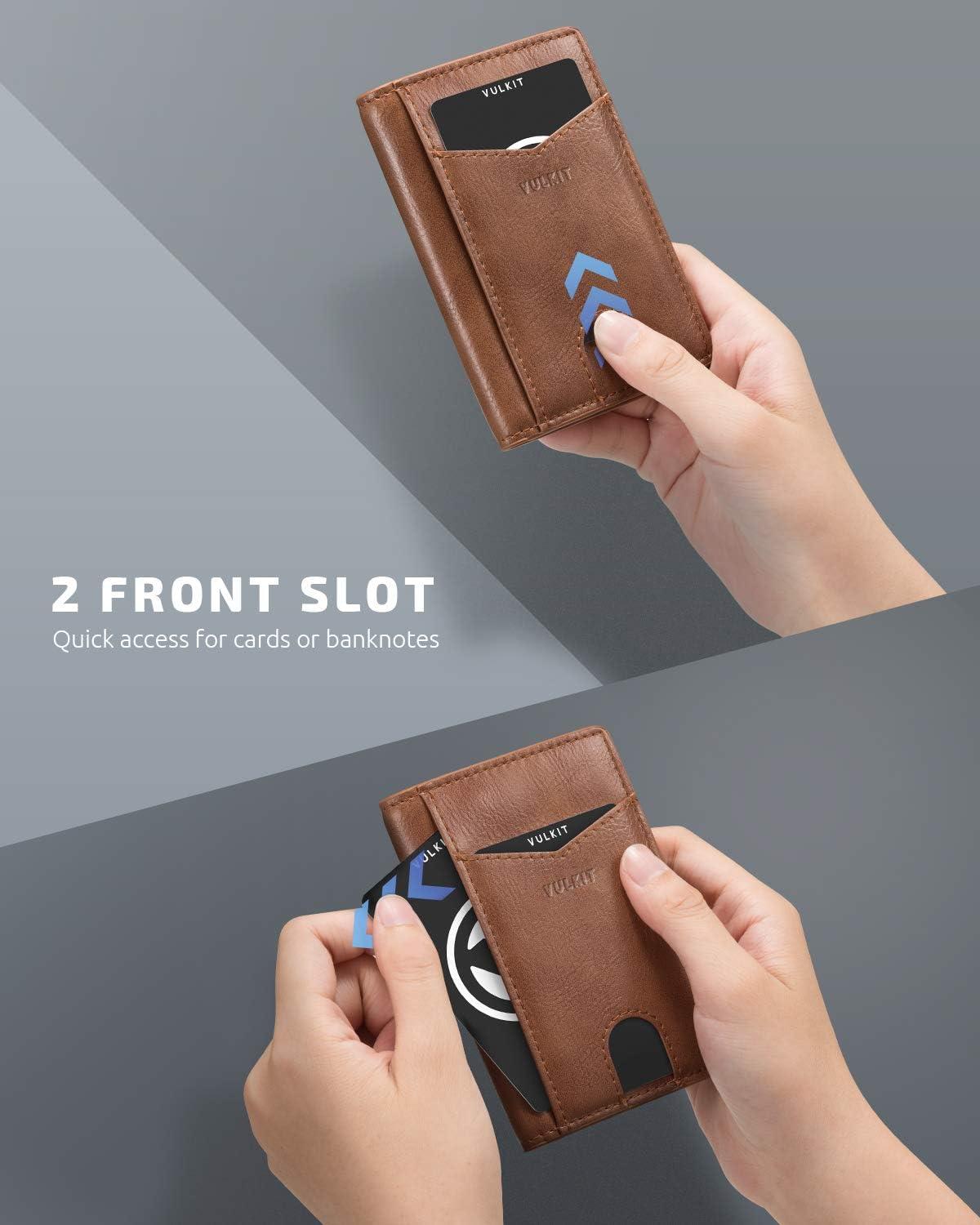 image:imageVULKIT Bifold Front Pocket Slim Wallet RFID Blocking Minimalist Thin Genuine Leather Credit Card Holder Wallet for Men and Women Litchi BlueBrown