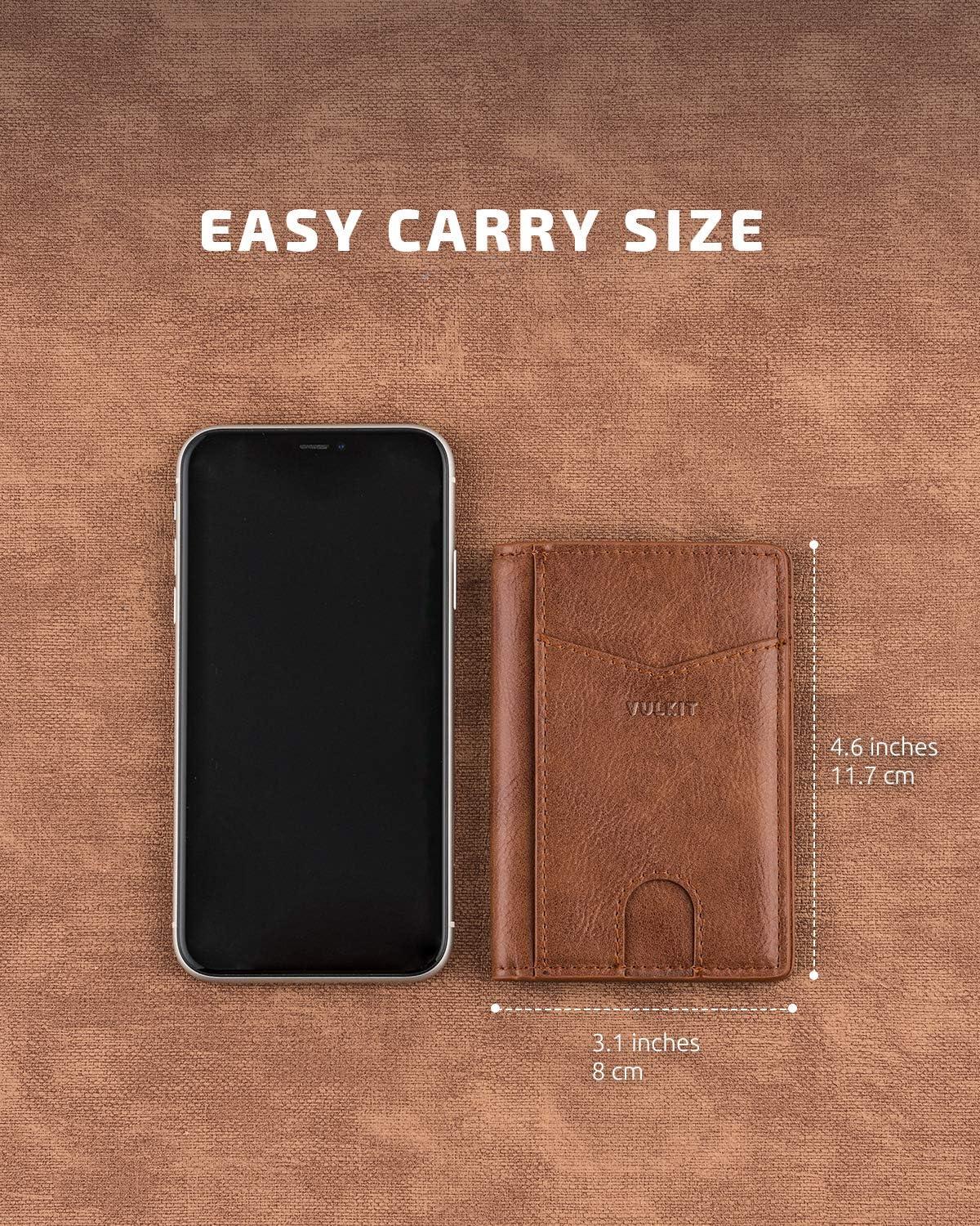 image:imageVULKIT Bifold Front Pocket Slim Wallet RFID Blocking Minimalist Thin Genuine Leather Credit Card Holder Wallet for Men and Women Litchi BlueBrown