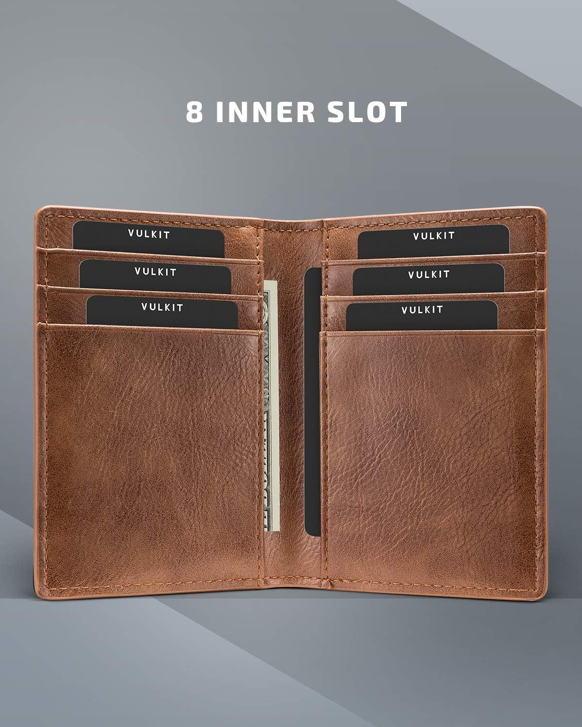 image:imageVULKIT Bifold Front Pocket Slim Wallet RFID Blocking Minimalist Thin Genuine Leather Credit Card Holder Wallet for Men and Women Litchi BlueBrown