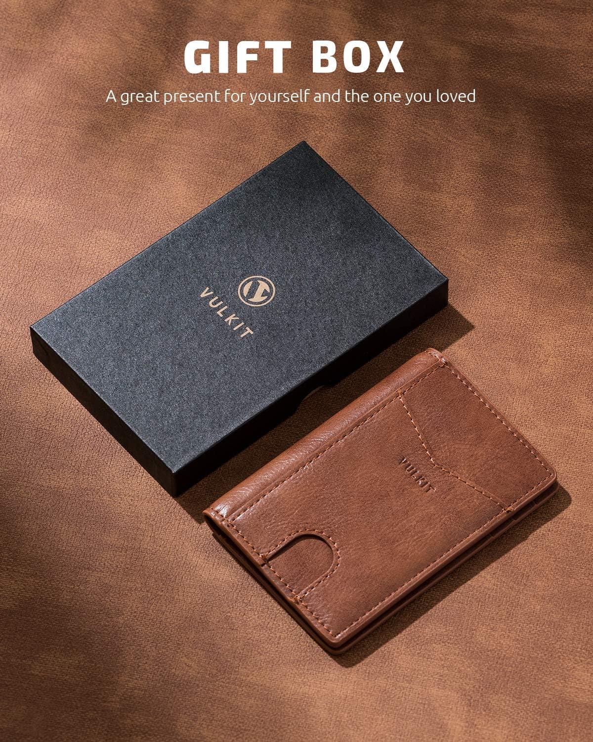 image:imageVULKIT Bifold Front Pocket Slim Wallet RFID Blocking Minimalist Thin Genuine Leather Credit Card Holder Wallet for Men and Women Litchi BlueBrown