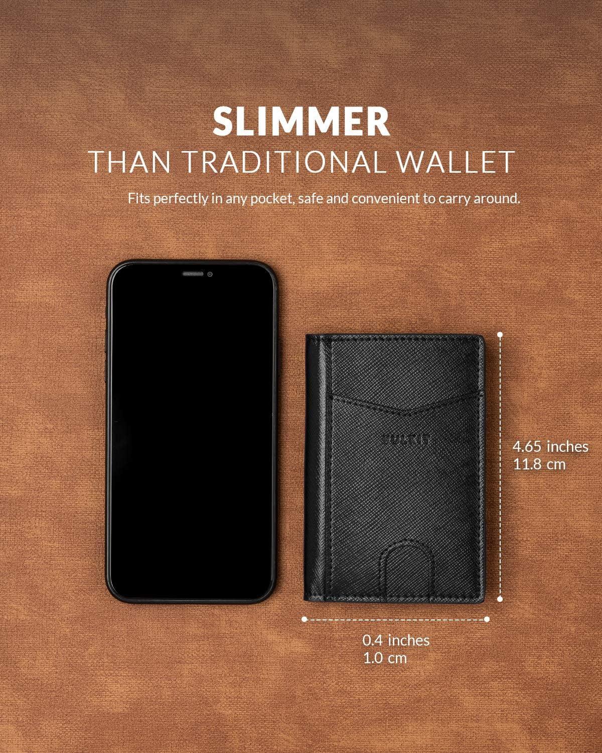 image:imageVULKIT Bifold Front Pocket Slim Wallet RFID Blocking Minimalist Thin Genuine Leather Credit Card Holder Wallet for Men and Women Litchi BlueCross Black