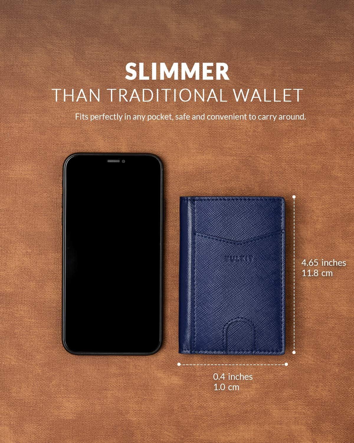 image:imageVULKIT Bifold Front Pocket Slim Wallet RFID Blocking Minimalist Thin Genuine Leather Credit Card Holder Wallet for Men and Women Litchi BlueCross Navy
