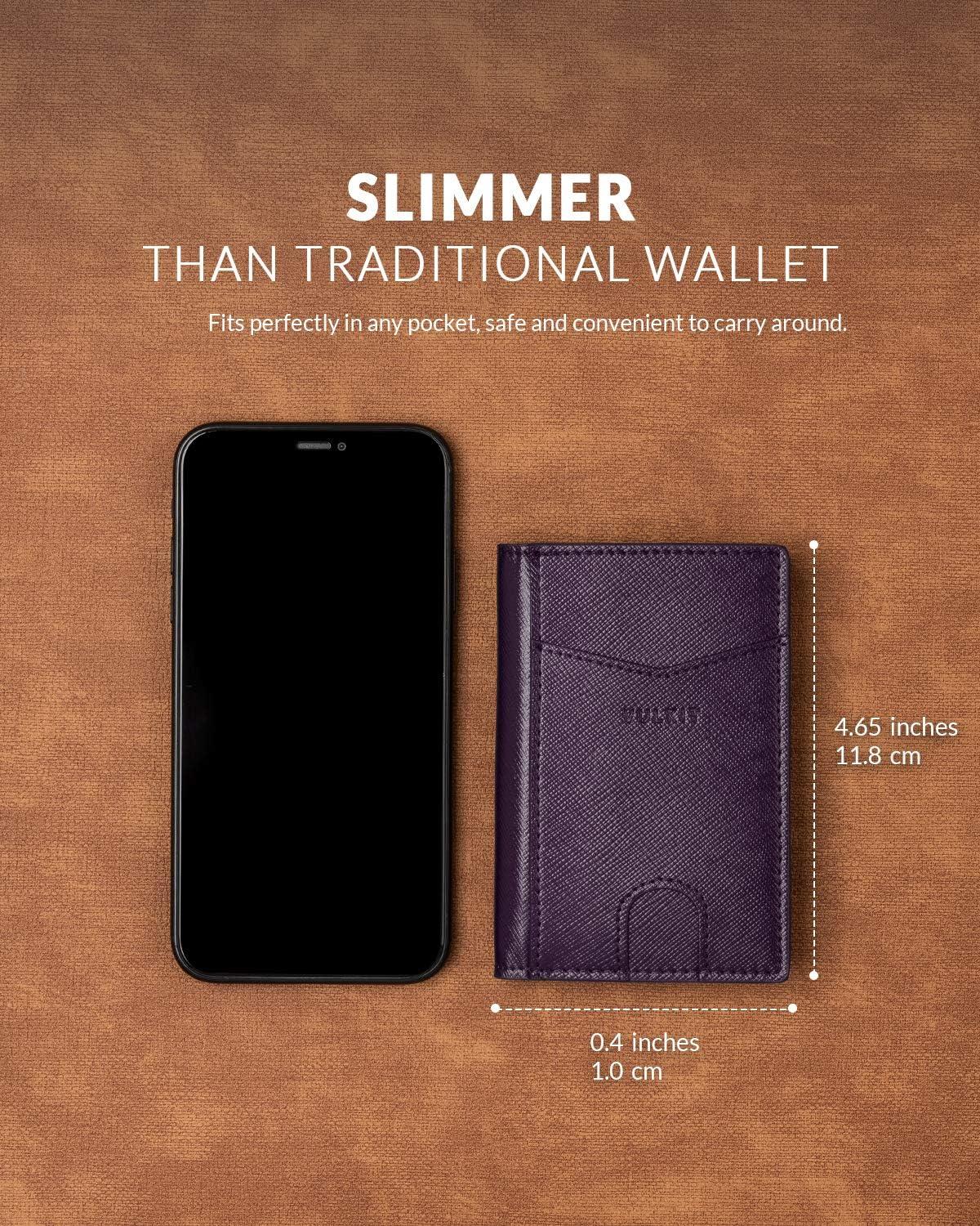image:imageVULKIT Bifold Front Pocket Slim Wallet RFID Blocking Minimalist Thin Genuine Leather Credit Card Holder Wallet for Men and Women Litchi BlueCross Wine
