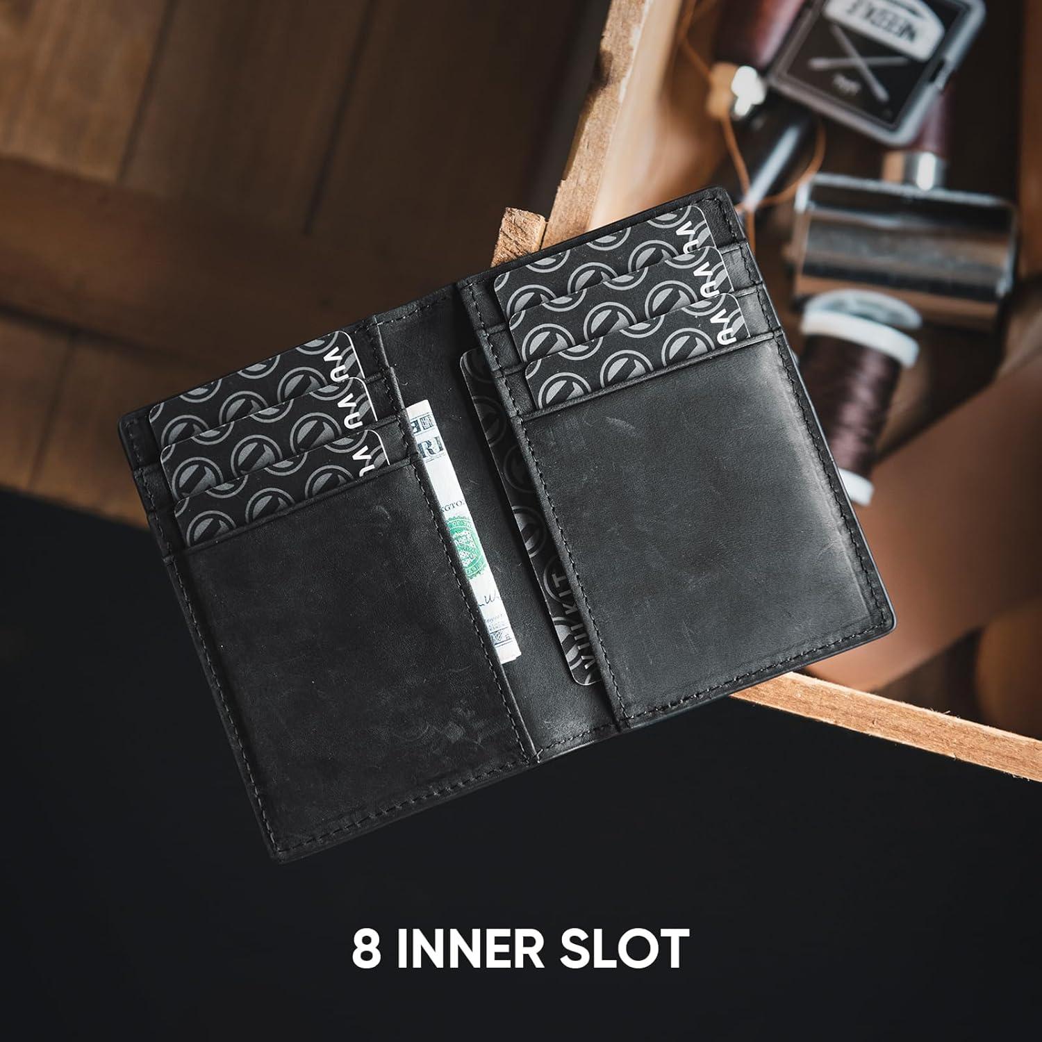 image:imageVULKIT Bifold Front Pocket Slim Wallet RFID Blocking Minimalist Thin Genuine Leather Credit Card Holder Wallet for Men and Women Litchi BlueGenuine Black