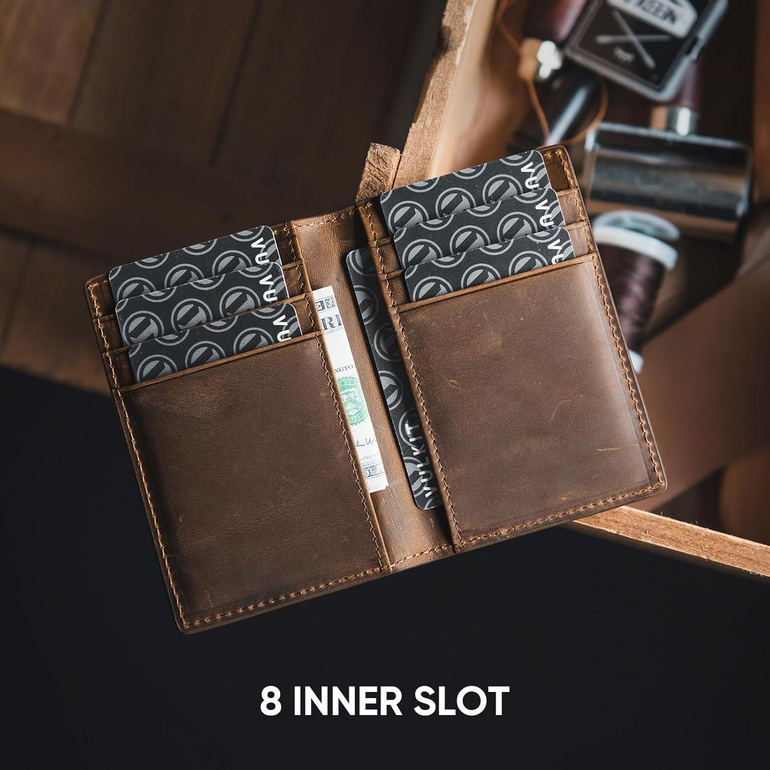 image:imageVULKIT Bifold Front Pocket Slim Wallet RFID Blocking Minimalist Thin Genuine Leather Credit Card Holder Wallet for Men and Women Litchi BlueGenuine Dark Brown