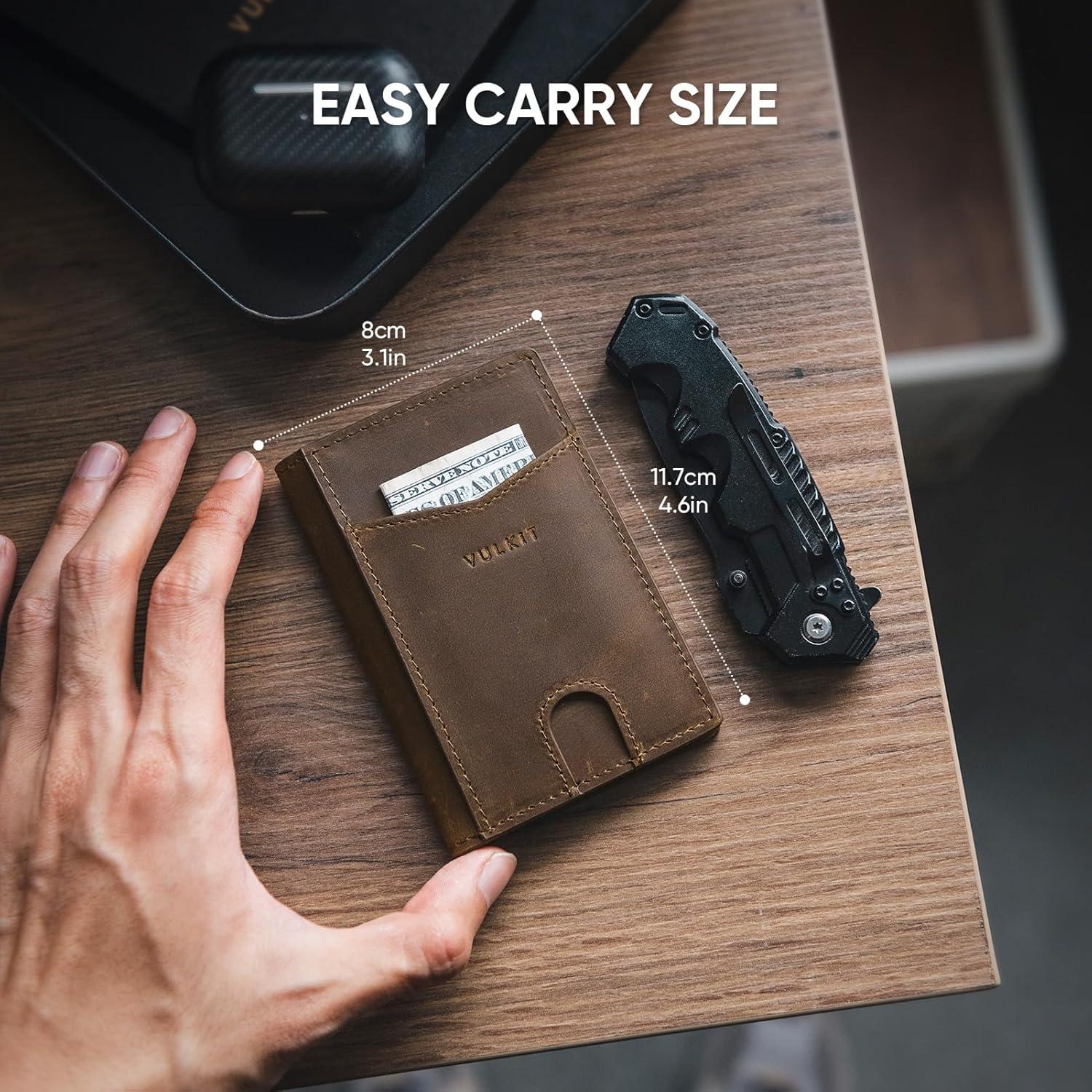 image:imageVULKIT Bifold Front Pocket Slim Wallet RFID Blocking Minimalist Thin Genuine Leather Credit Card Holder Wallet for Men and Women Litchi BlueGenuine Dark Brown