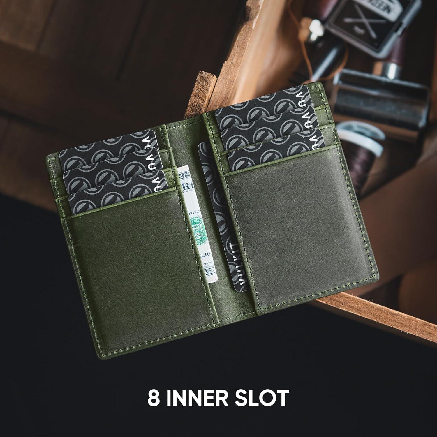 image:imageVULKIT Bifold Front Pocket Slim Wallet RFID Blocking Minimalist Thin Genuine Leather Credit Card Holder Wallet for Men and Women Litchi BlueGenuine Green