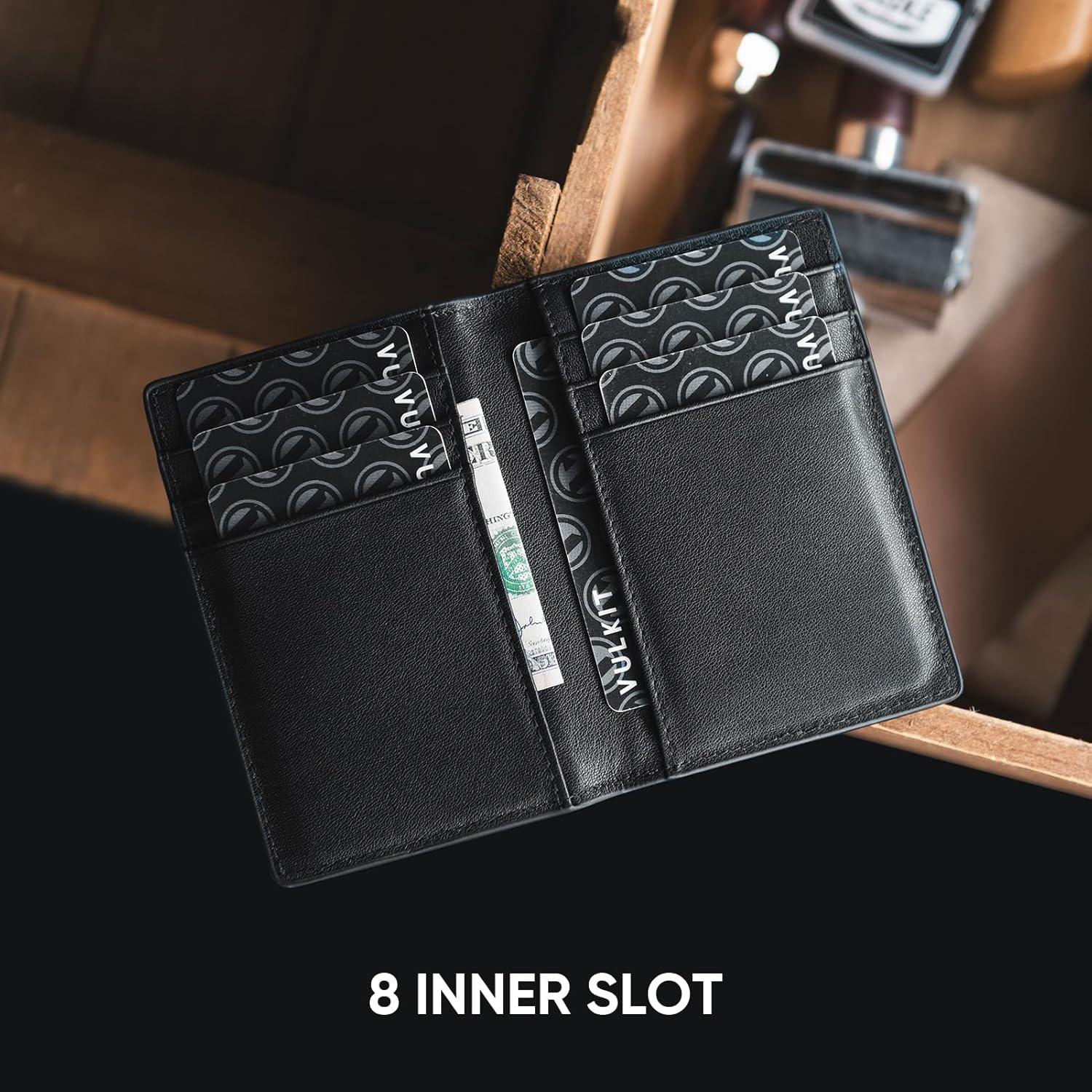 image:imageVULKIT Bifold Front Pocket Slim Wallet RFID Blocking Minimalist Thin Genuine Leather Credit Card Holder Wallet for Men and Women Litchi BlueGenuine Leather Nappa Black