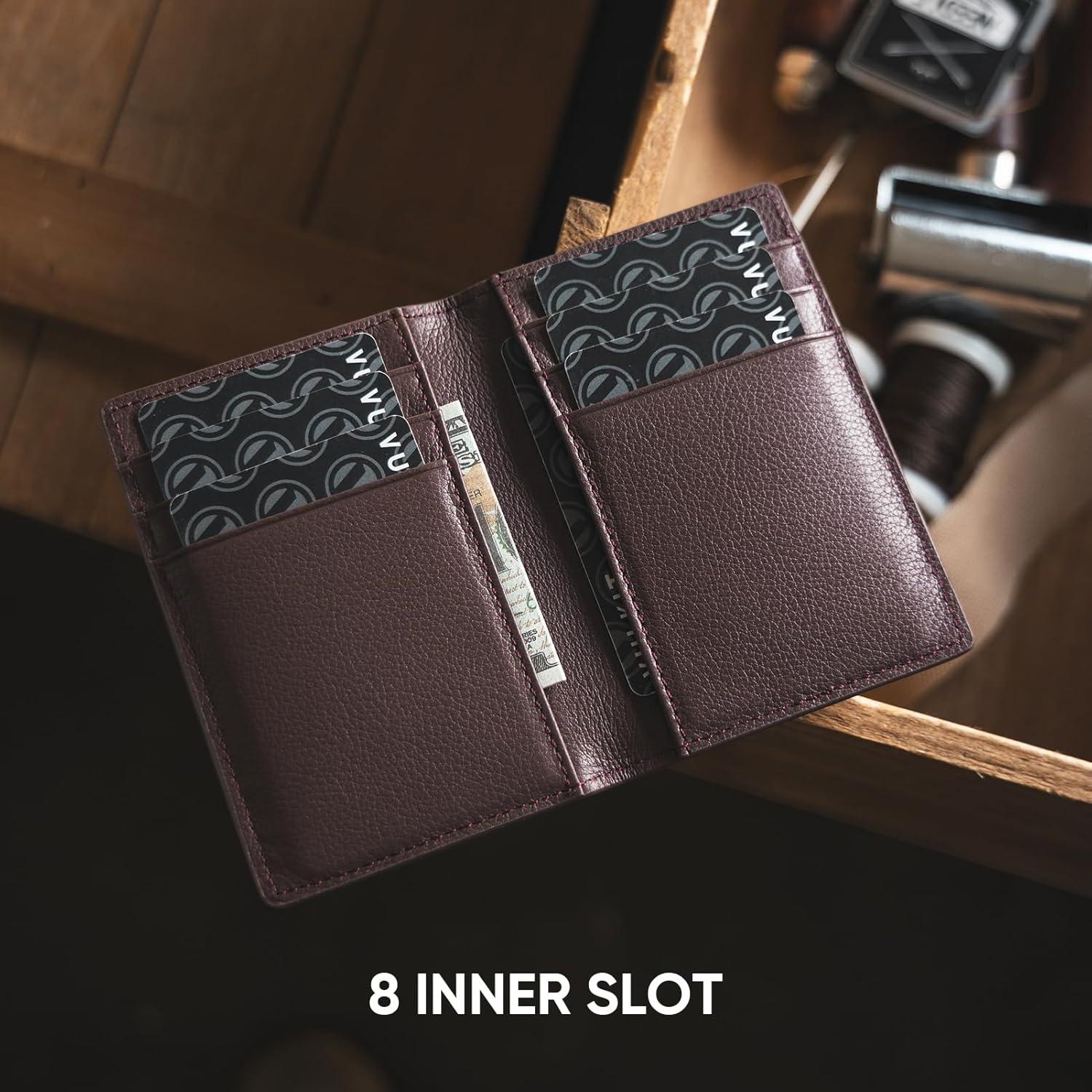 image:imageVULKIT Bifold Front Pocket Slim Wallet RFID Blocking Minimalist Thin Genuine Leather Credit Card Holder Wallet for Men and Women Litchi BlueGenuine Leather Litchi Espresso
