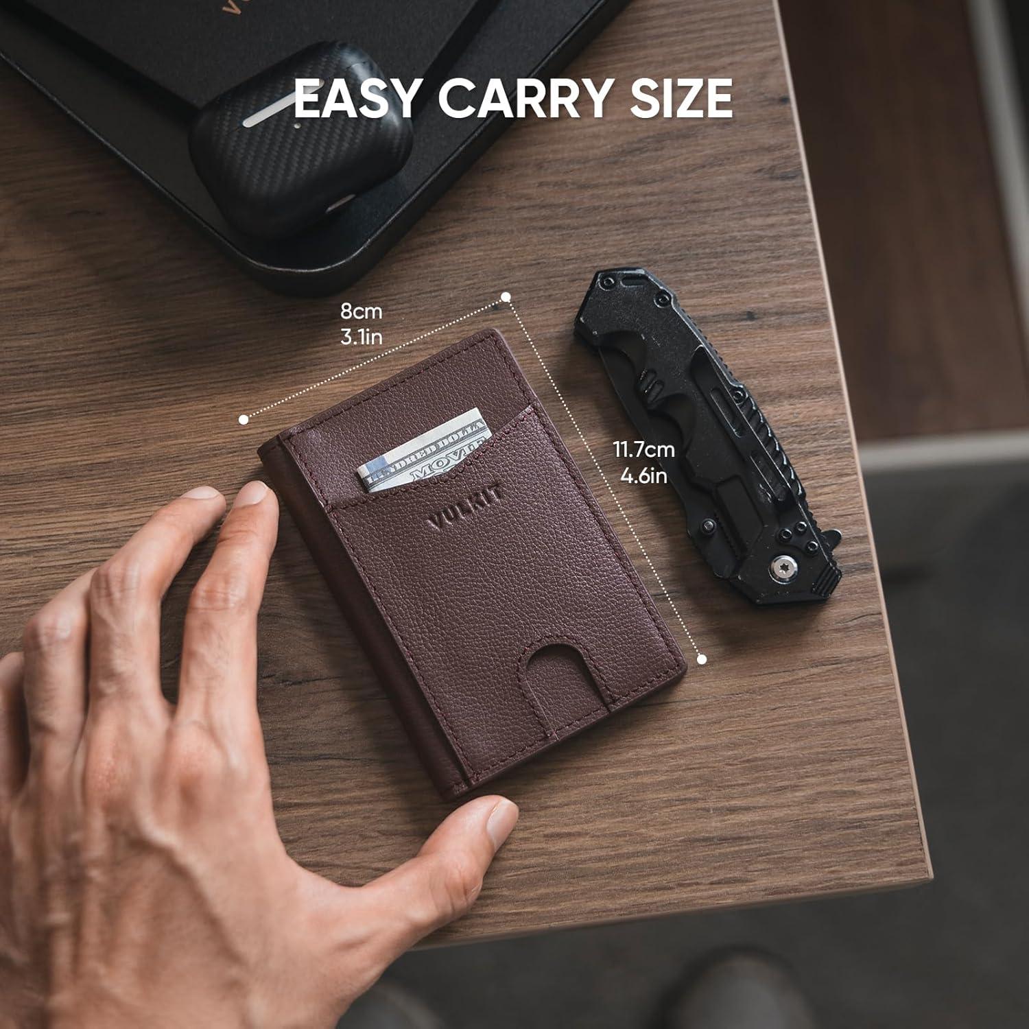 image:imageVULKIT Bifold Front Pocket Slim Wallet RFID Blocking Minimalist Thin Genuine Leather Credit Card Holder Wallet for Men and Women Litchi BlueGenuine Leather Litchi Espresso
