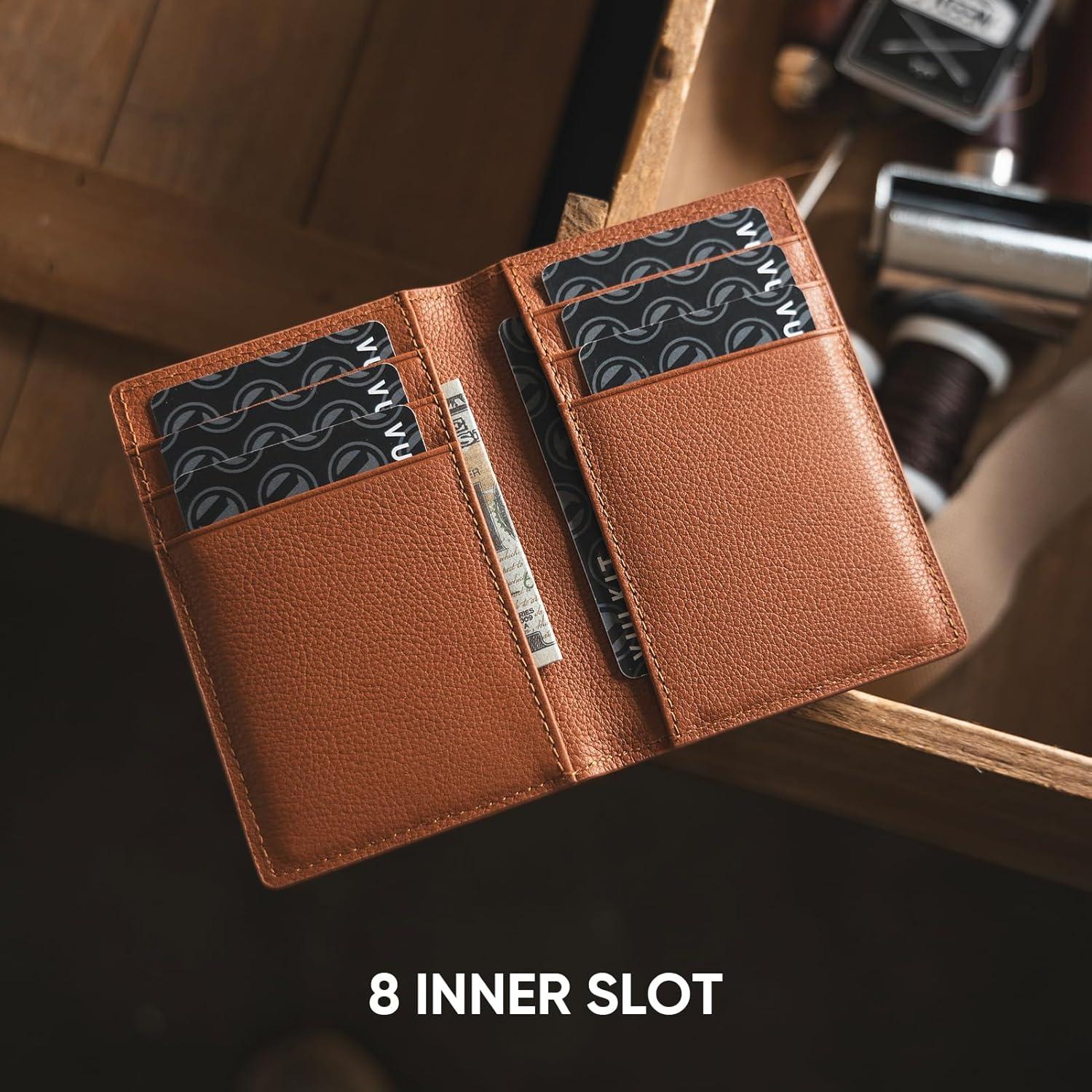 image:imageVULKIT Bifold Front Pocket Slim Wallet RFID Blocking Minimalist Thin Genuine Leather Credit Card Holder Wallet for Men and Women Litchi BlueGenuine Leather Litchi Brown