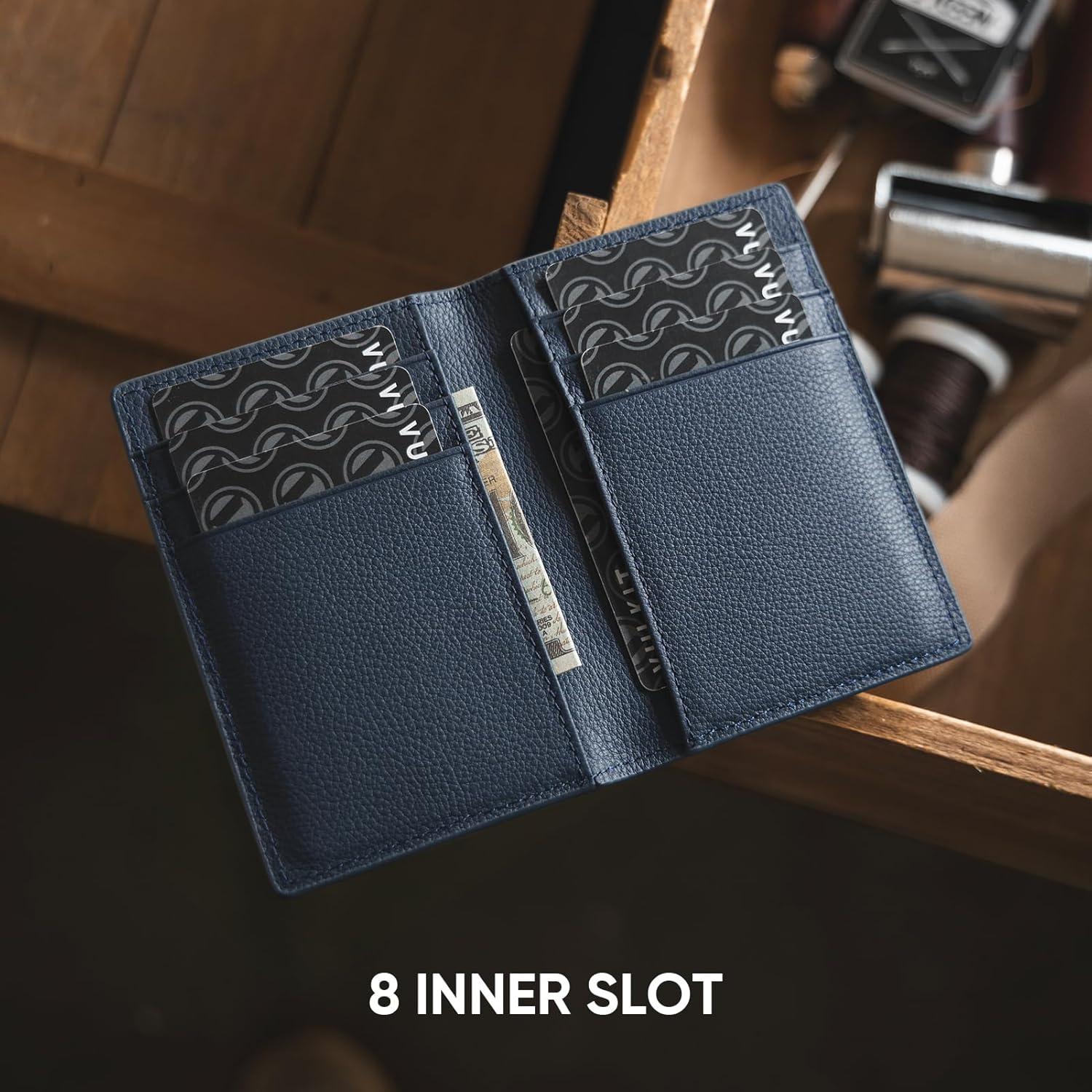 image:imageVULKIT Bifold Front Pocket Slim Wallet RFID Blocking Minimalist Thin Genuine Leather Credit Card Holder Wallet for Men and Women Litchi BlueGenuine Leather Litchi Blue