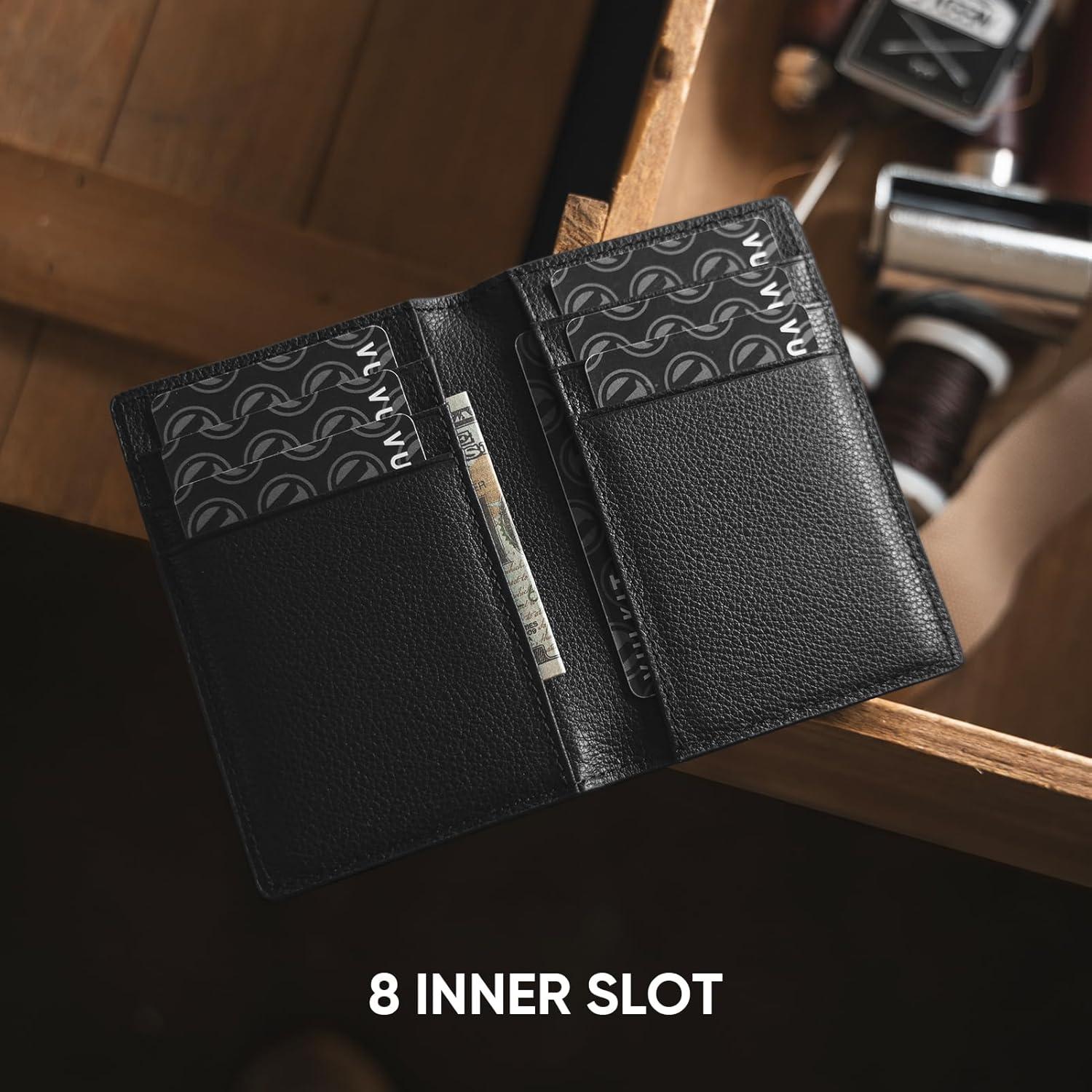 image:imageVULKIT Bifold Front Pocket Slim Wallet RFID Blocking Minimalist Thin Genuine Leather Credit Card Holder Wallet for Men and Women Litchi BlueGenuine Leather Litchi Black