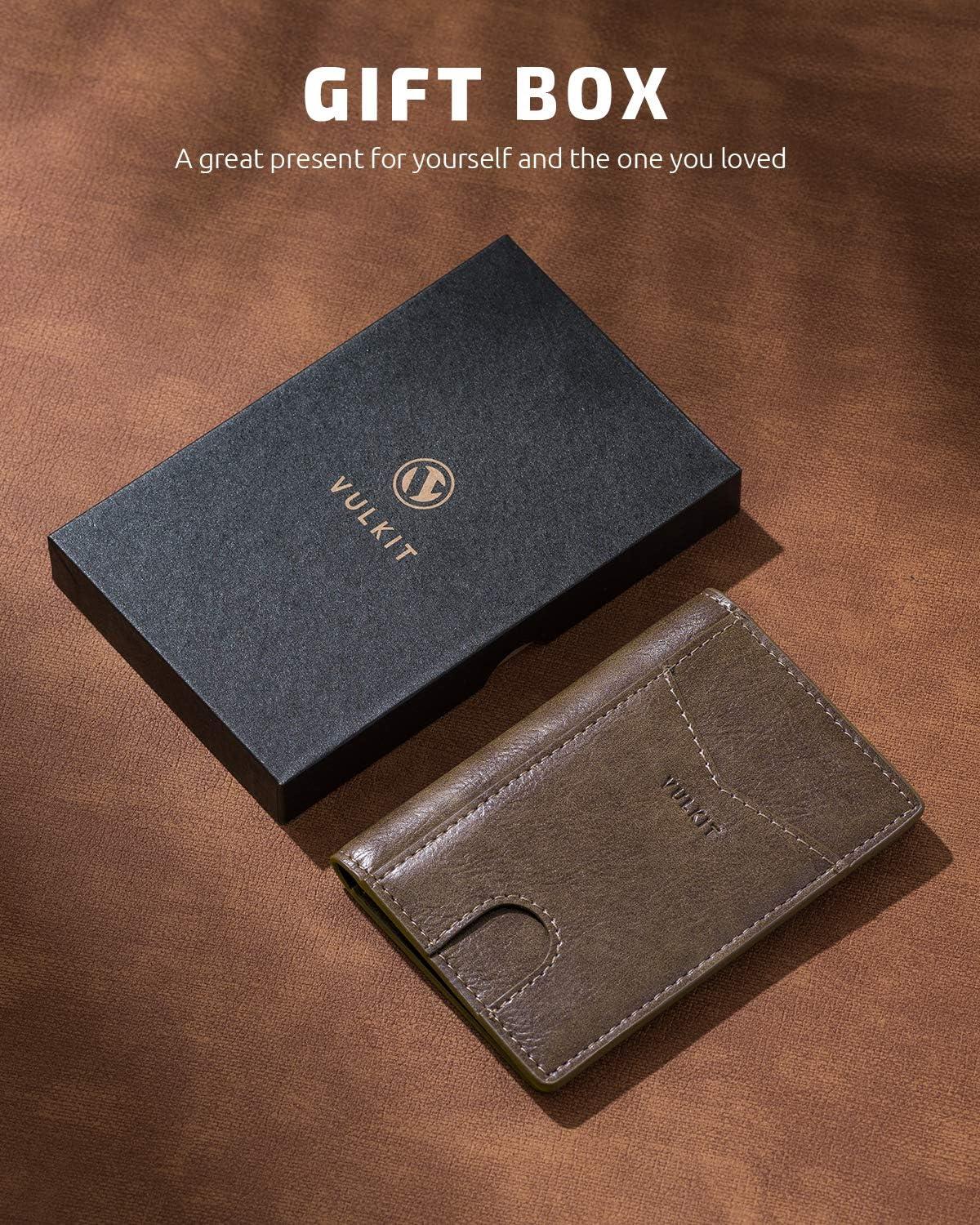 image:imageVULKIT Bifold Front Pocket Slim Wallet RFID Blocking Minimalist Thin Genuine Leather Credit Card Holder Wallet for Men and Women Litchi BlueMocha