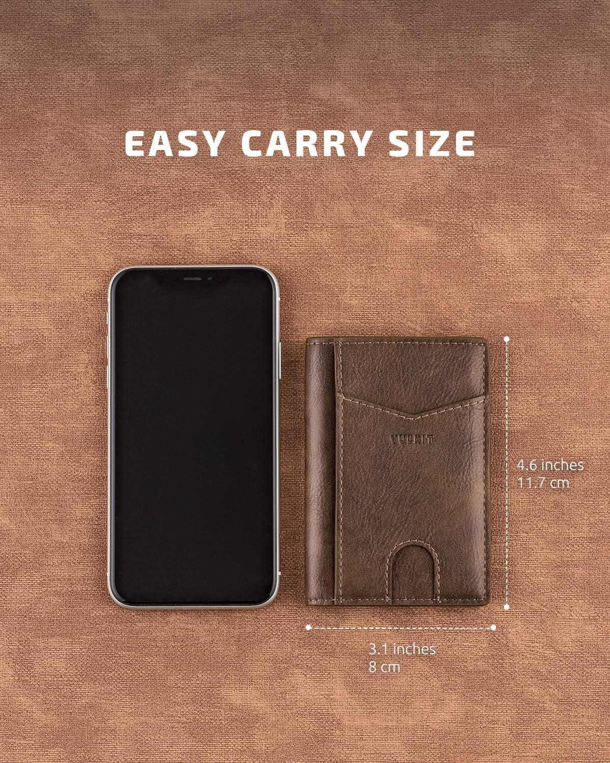 image:imageVULKIT Bifold Front Pocket Slim Wallet RFID Blocking Minimalist Thin Genuine Leather Credit Card Holder Wallet for Men and Women Litchi BlueMocha
