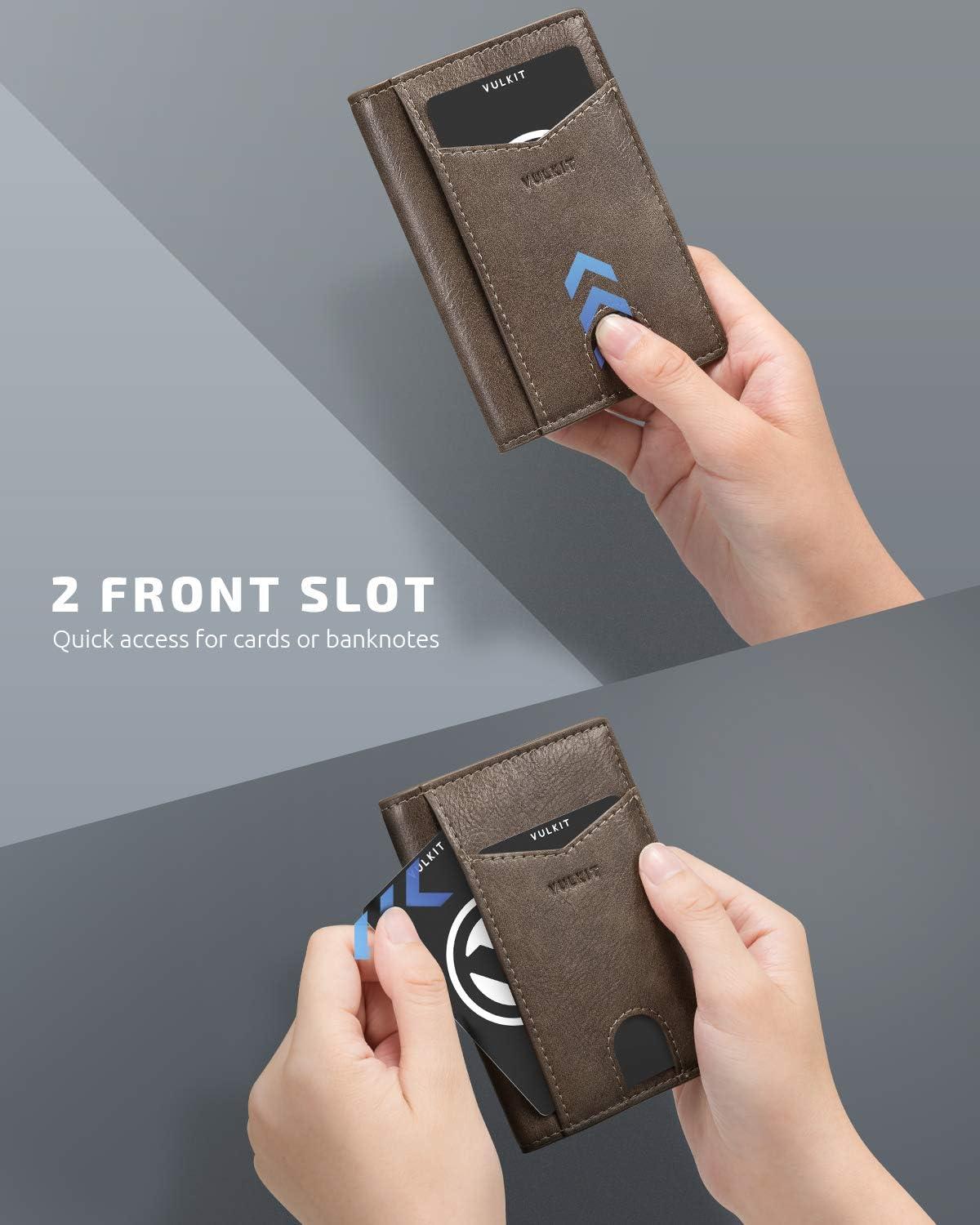 image:imageVULKIT Bifold Front Pocket Slim Wallet RFID Blocking Minimalist Thin Genuine Leather Credit Card Holder Wallet for Men and Women Litchi BlueMocha