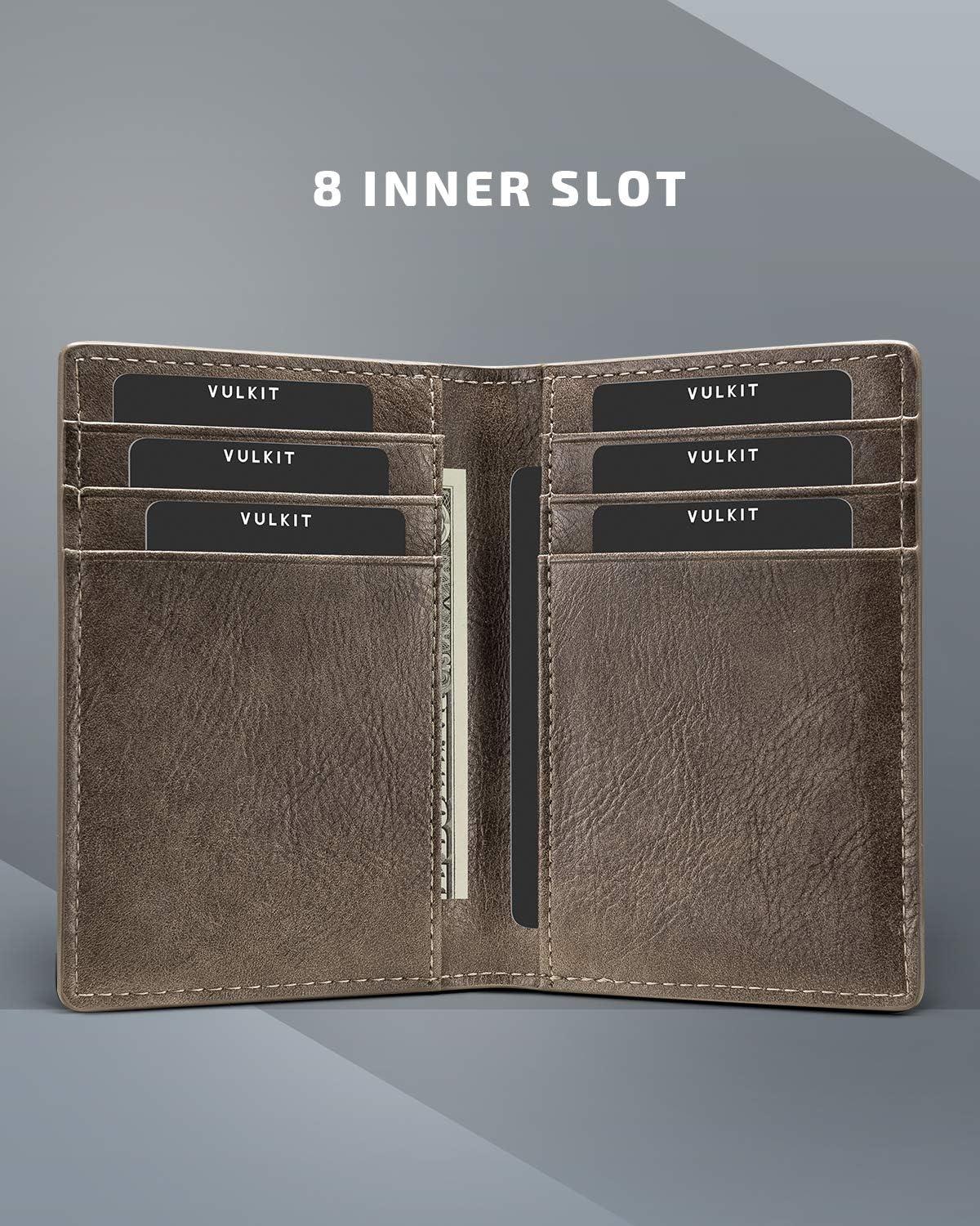 image:imageVULKIT Bifold Front Pocket Slim Wallet RFID Blocking Minimalist Thin Genuine Leather Credit Card Holder Wallet for Men and Women Litchi BlueMocha