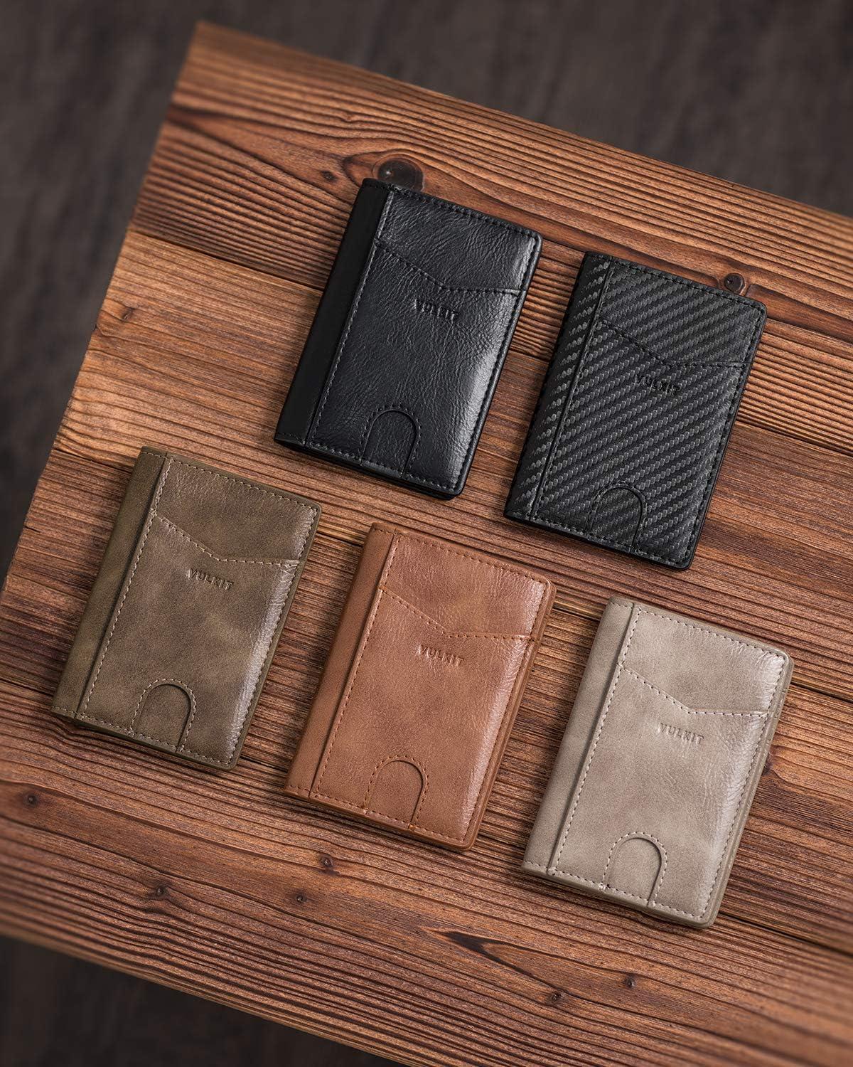 image:imageVULKIT Bifold Front Pocket Slim Wallet RFID Blocking Minimalist Thin Genuine Leather Credit Card Holder Wallet for Men and Women Litchi BlueMocha