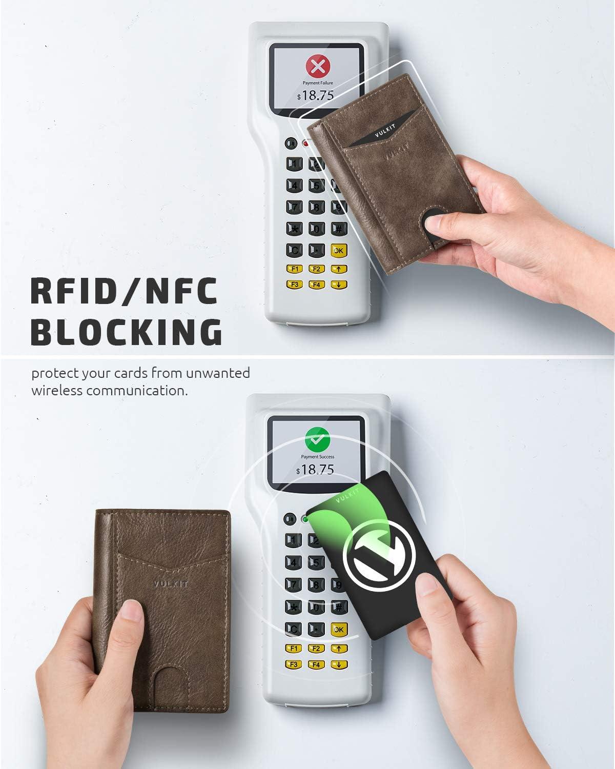 image:imageVULKIT Bifold Front Pocket Slim Wallet RFID Blocking Minimalist Thin Genuine Leather Credit Card Holder Wallet for Men and Women Litchi BlueMocha