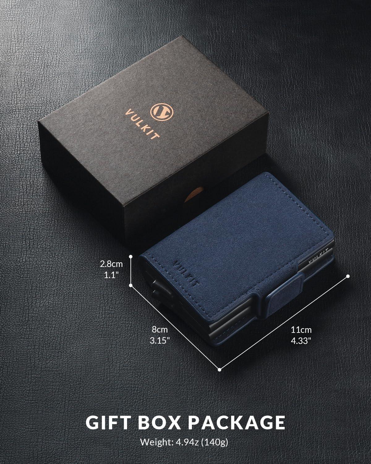 image:imageVULKIT Credit Card Holder RFID Blocking Leather Automatic Pop Up Wallet Magnetic Wallet Double Card Case for Men and WomenAlcantara Navy
